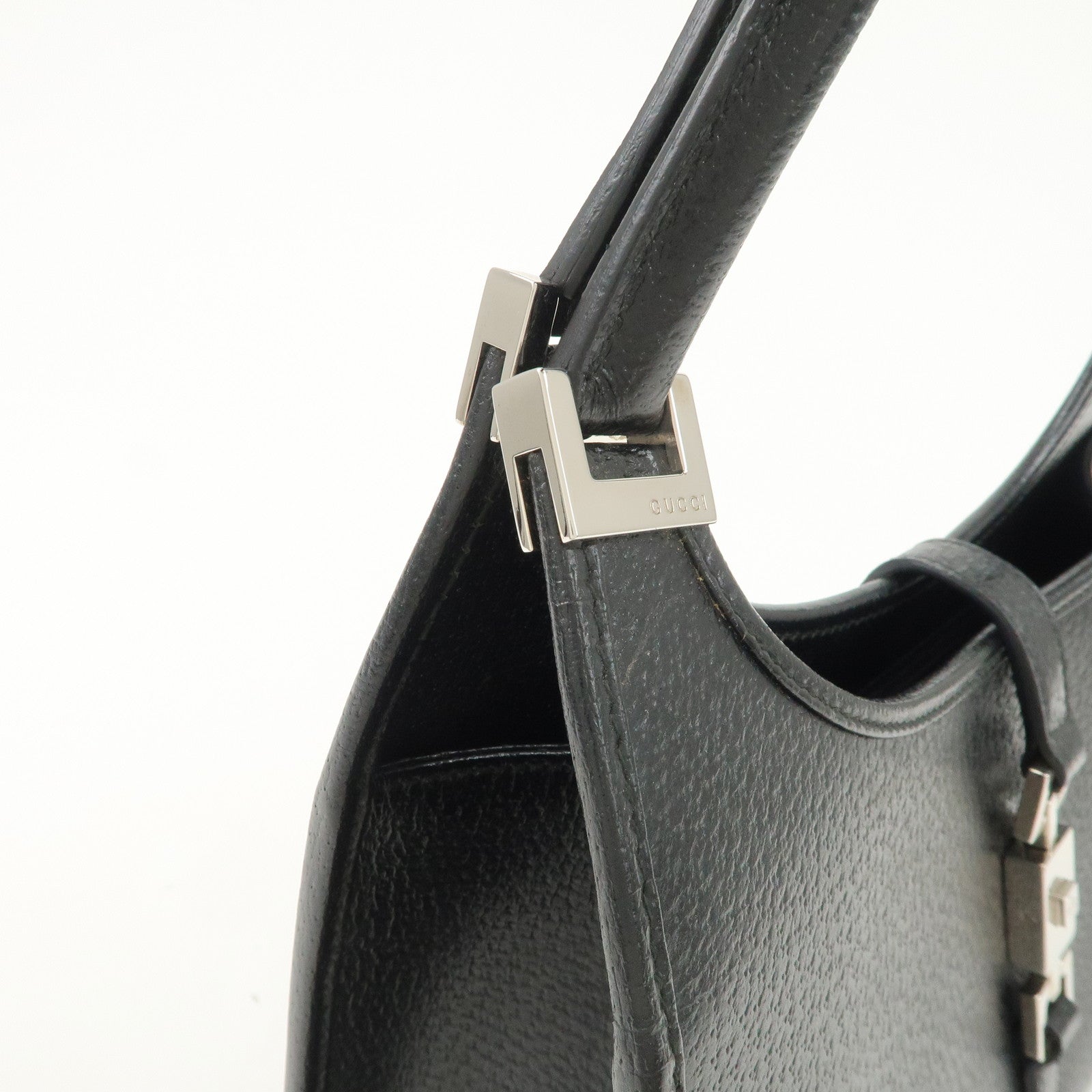 GUCCI Jackie Logo Leather Hand Bag Shoulder Bag Black 002.1068