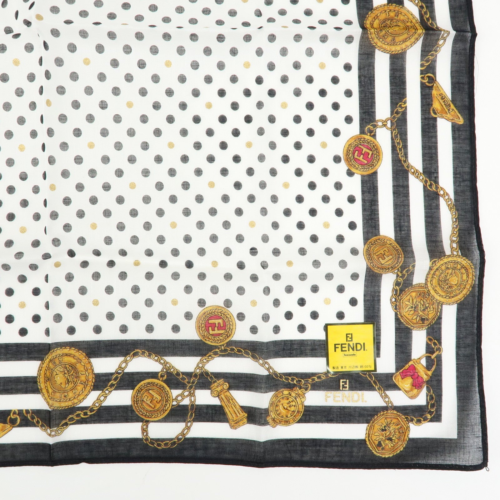 FENDI Set of 5 Cotton 100% Scarf Black Brown Navy Multicolor
