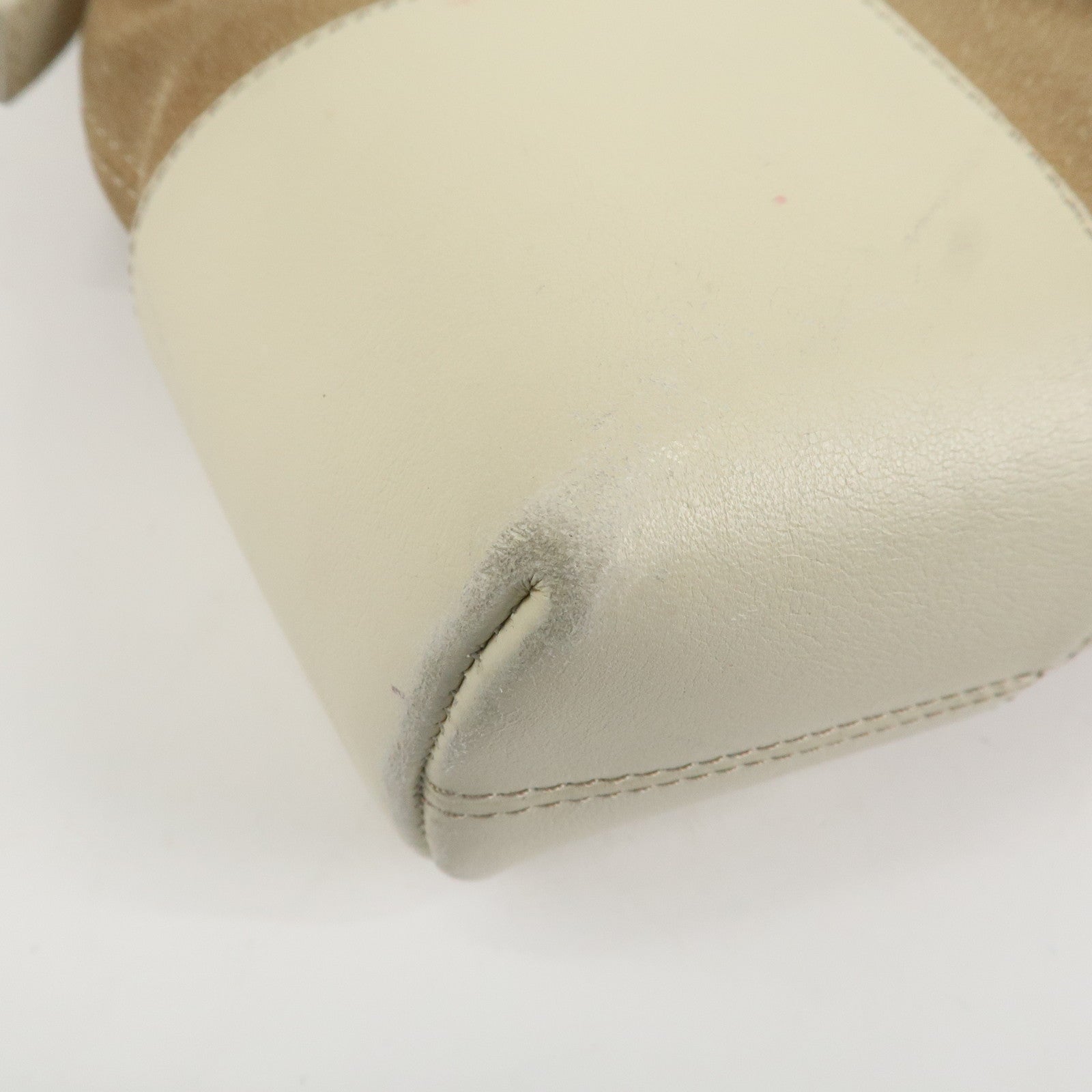 LOEWE Anagram Leather Suede Shoulder Bag Hand Bag Beige Ivory