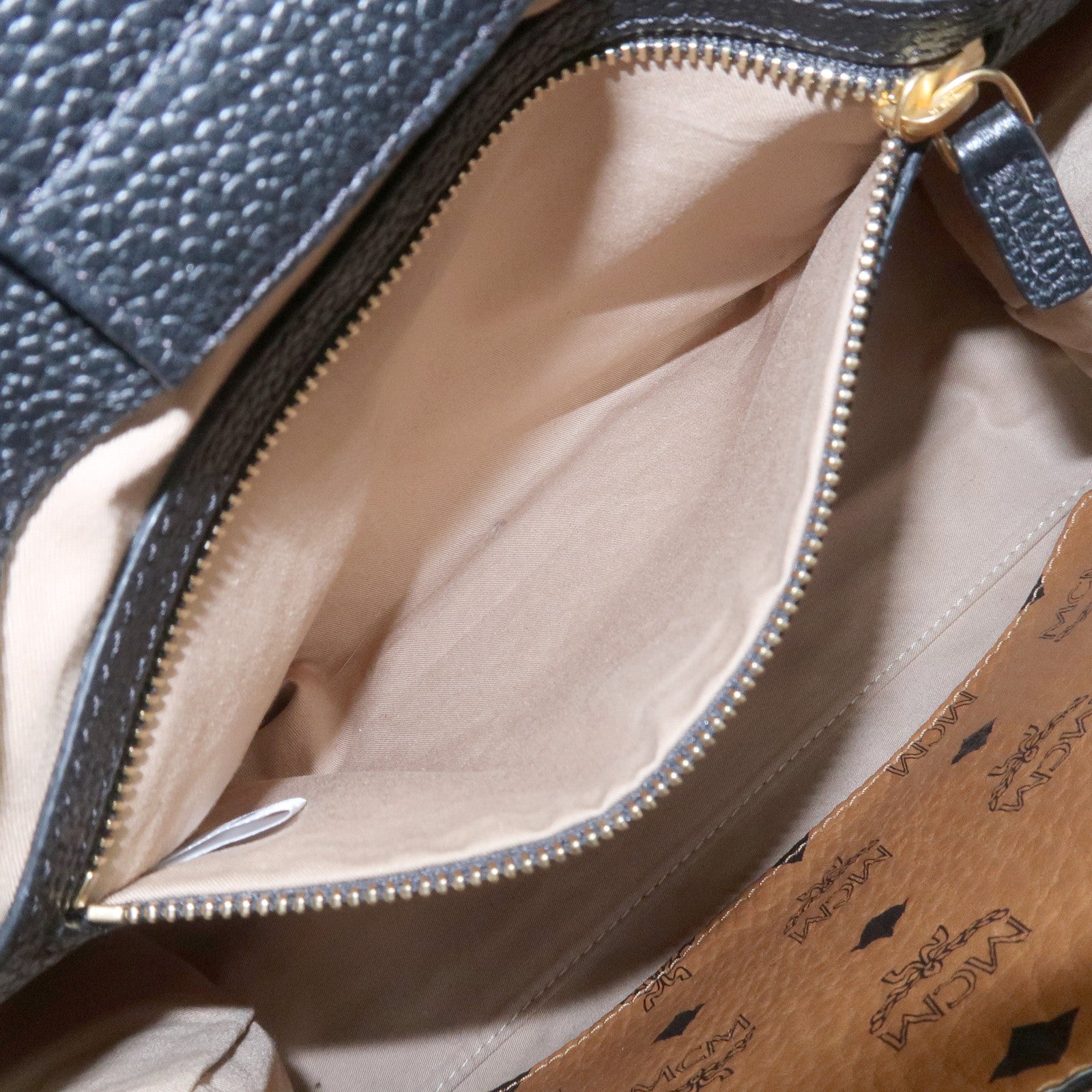 MCM Leather 2Way Bag Hand Bag Shoulder Bag Camel Black