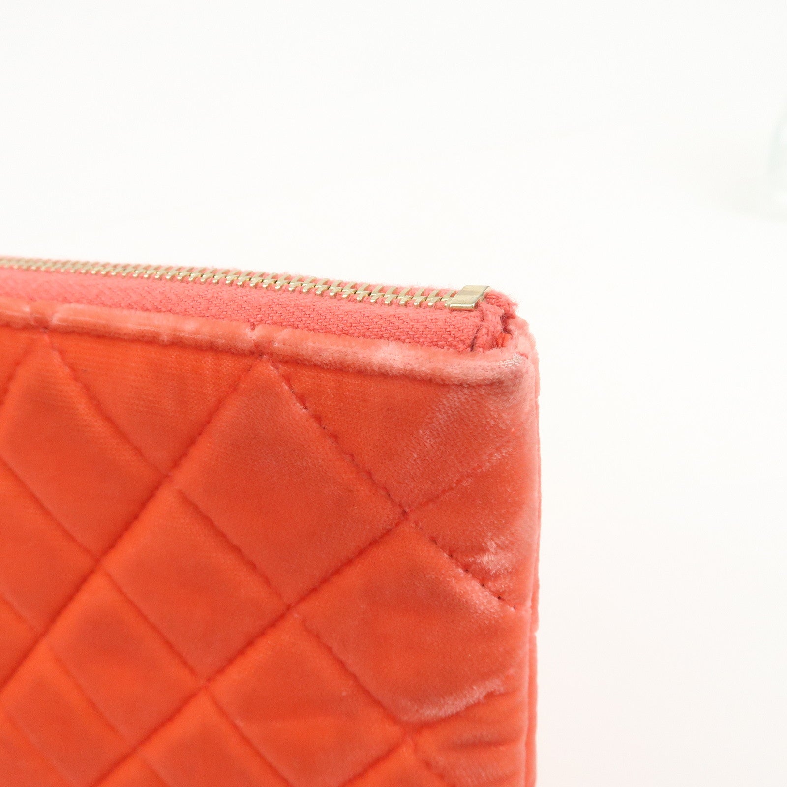CHANEL COCO Mark Matelasse Velour Leather Clutch Bag Orange