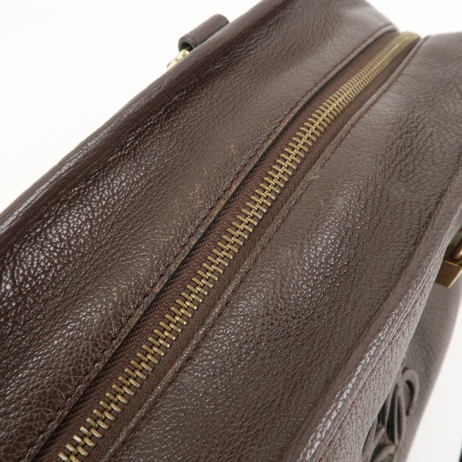 LOEWE Anagram Amazona 28 Leather Hand Bag Boston Bag Brown