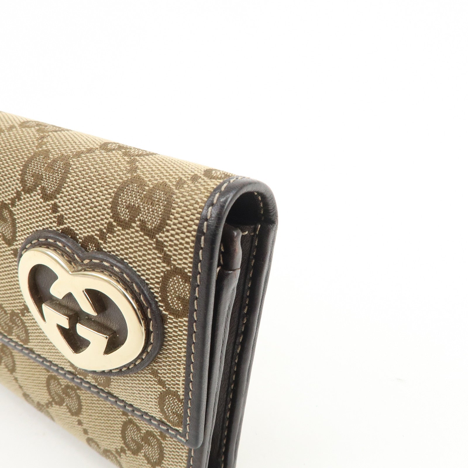 GUCCI Lovely Heart GG Canvas Leather Long Wallet Brown 251861