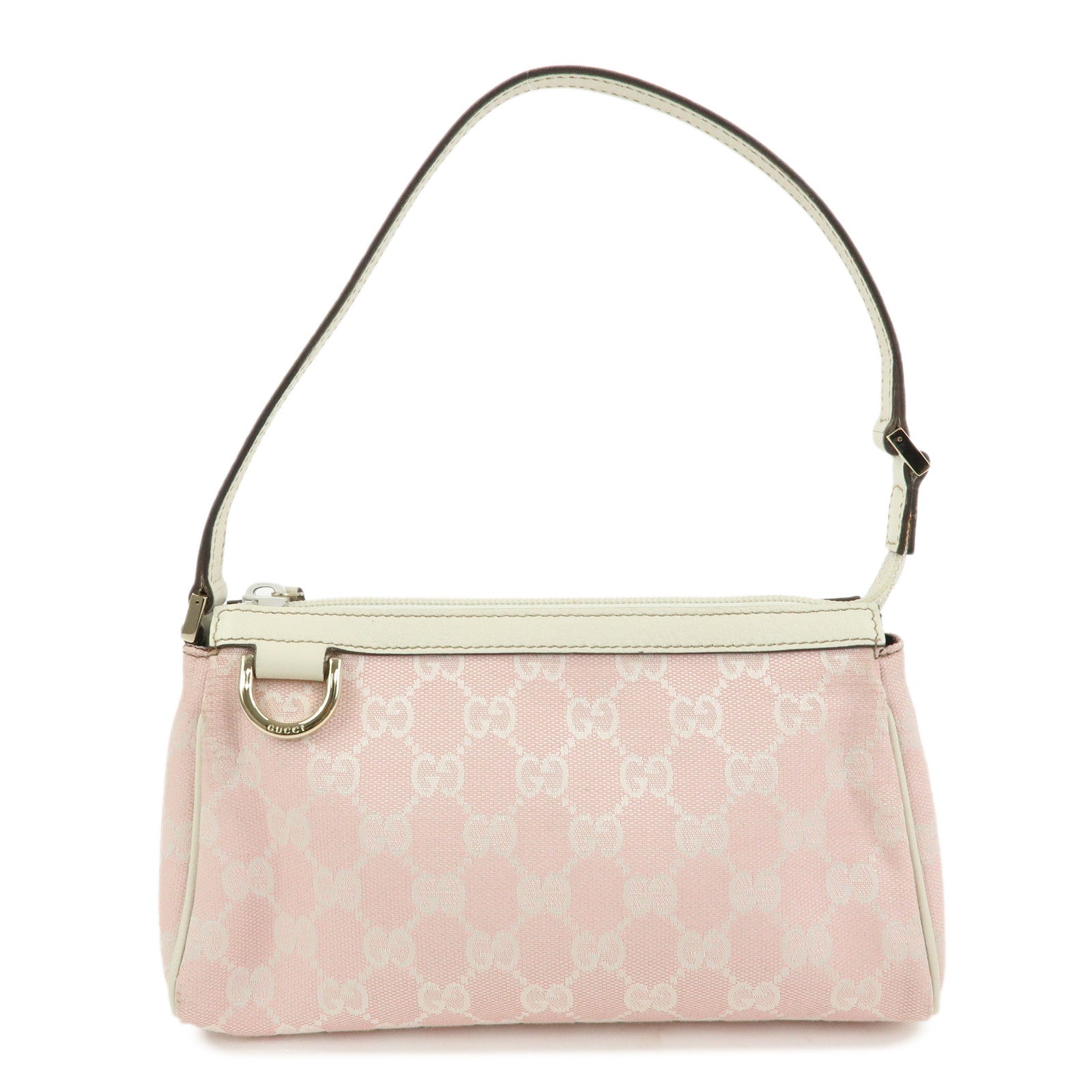 GUCCI Abbey GG Canvas Leather Hand Bag Pouch Pink Ivory 145750