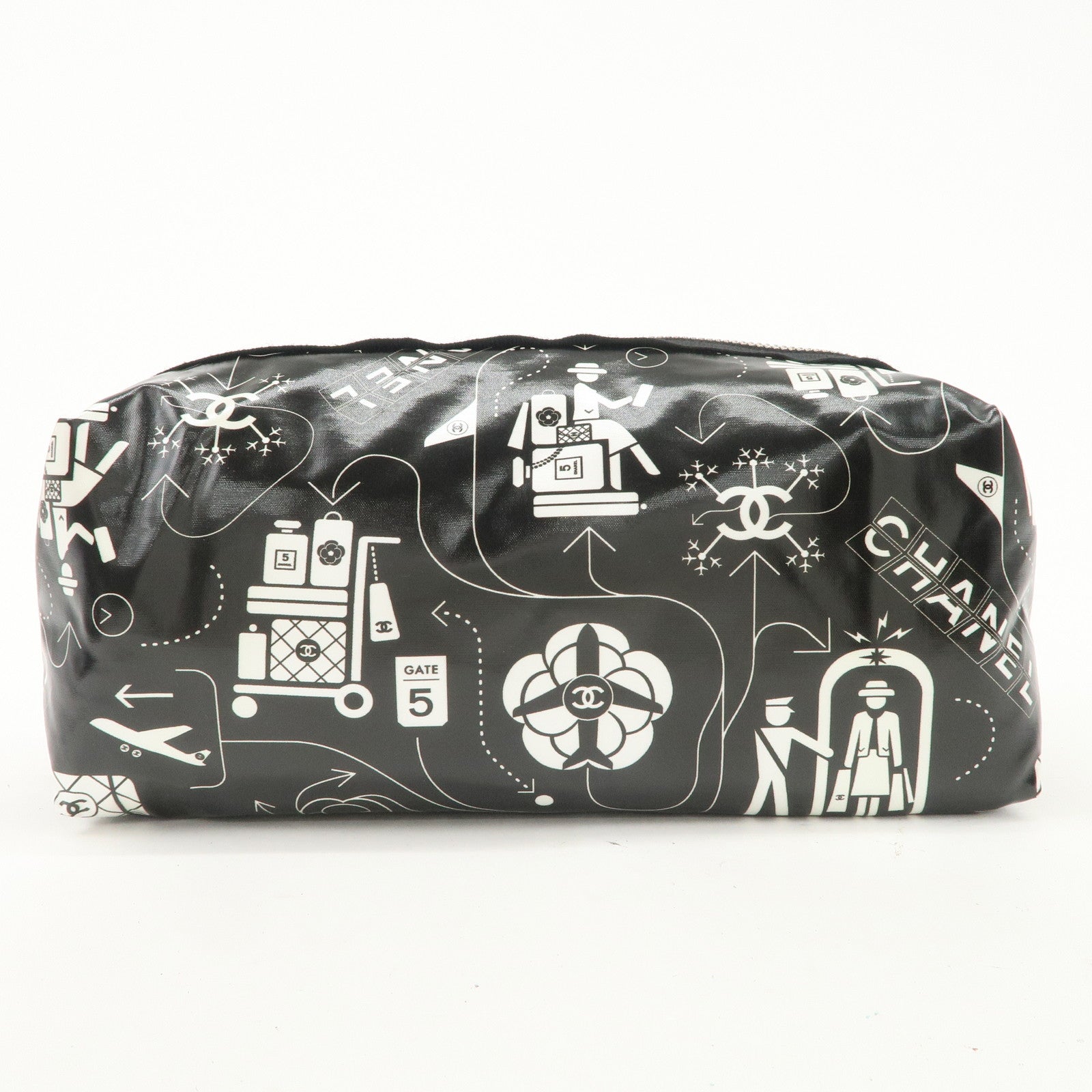 CHANEL Airline Nylon Pouch Cosmetic Pouch Black White