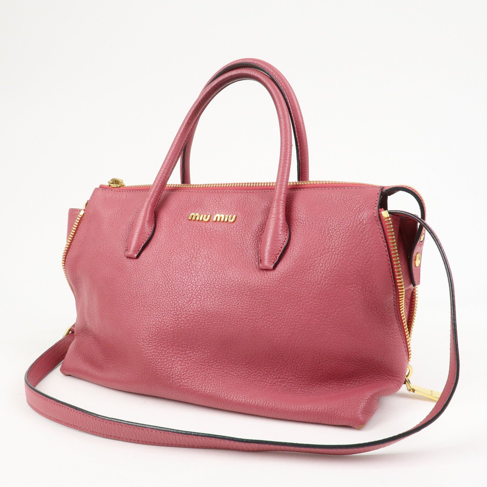 MIU MIU Logo Madras Leather 2WAY Bag Hand Bag Shoulder Bag RN1016