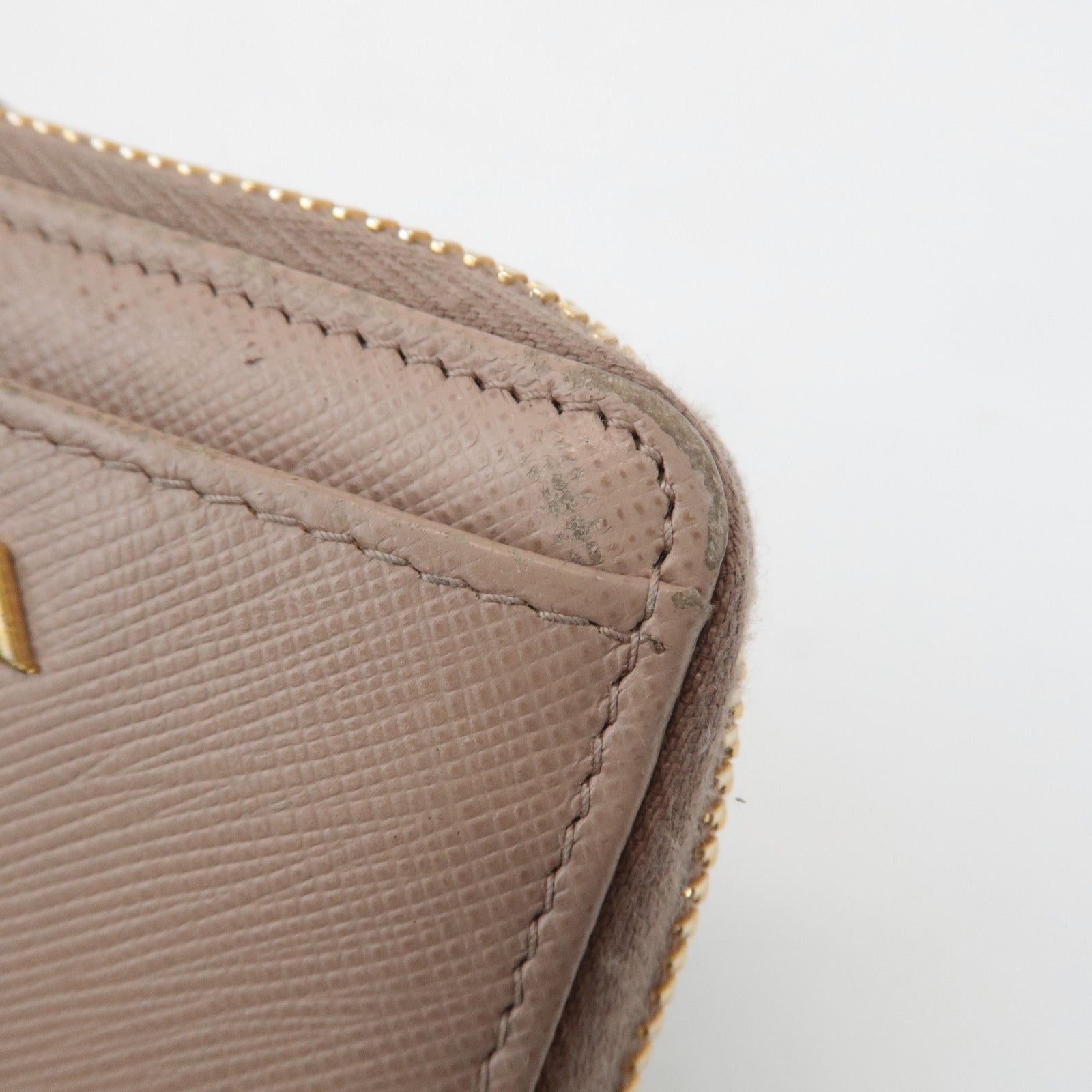 PRADA Logo Saffiano Leather Zippy Coin Case Pink Beige 1ML025 Used