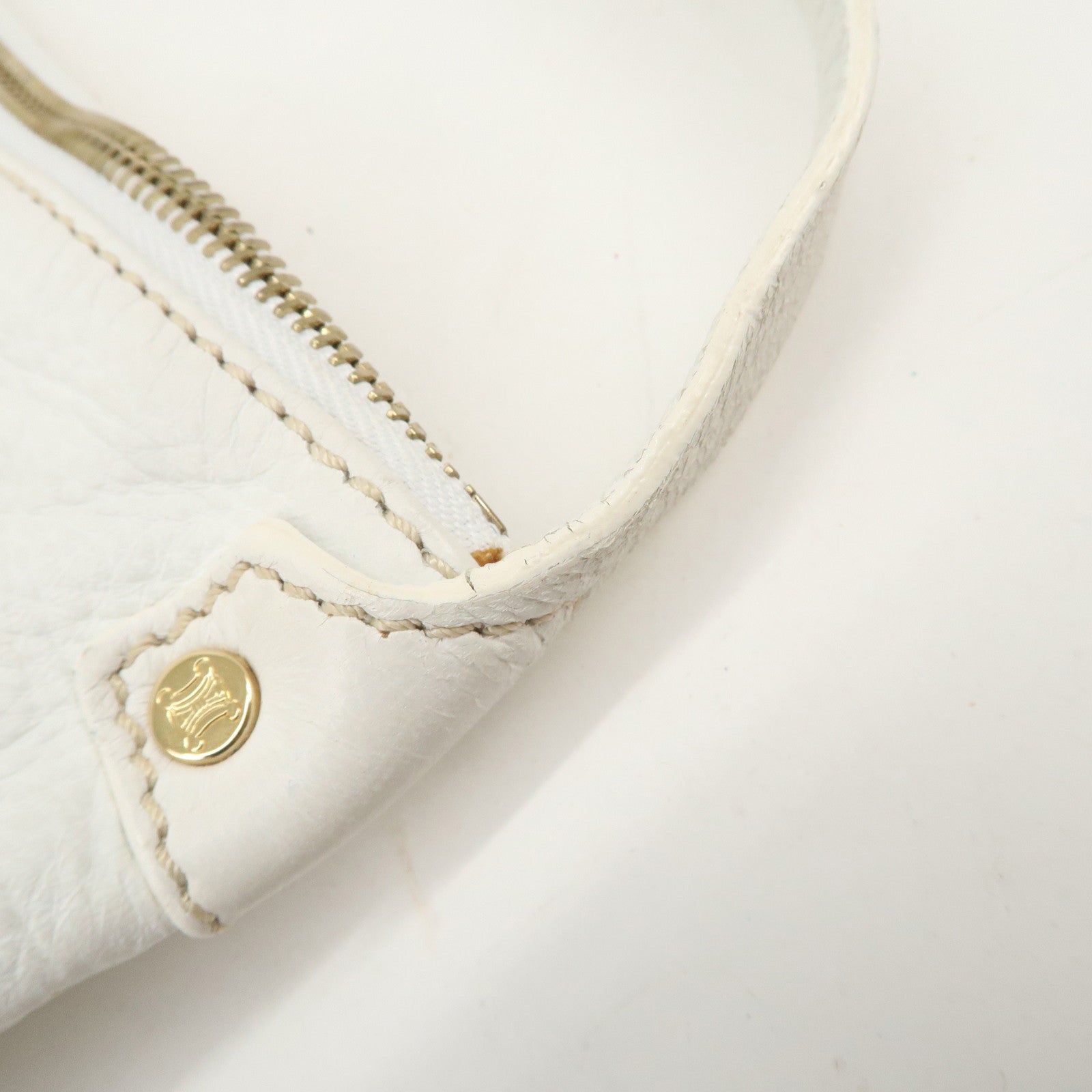 CELINE Macadam Logo Leather Shoulder Bag Hand Bag White