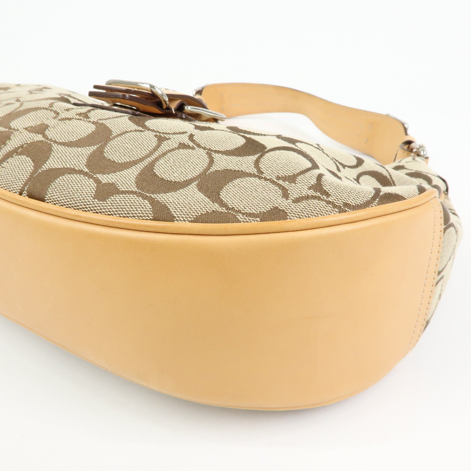 COACH Signature Canvas Leather Shoulder Bag Hand Bag Beige