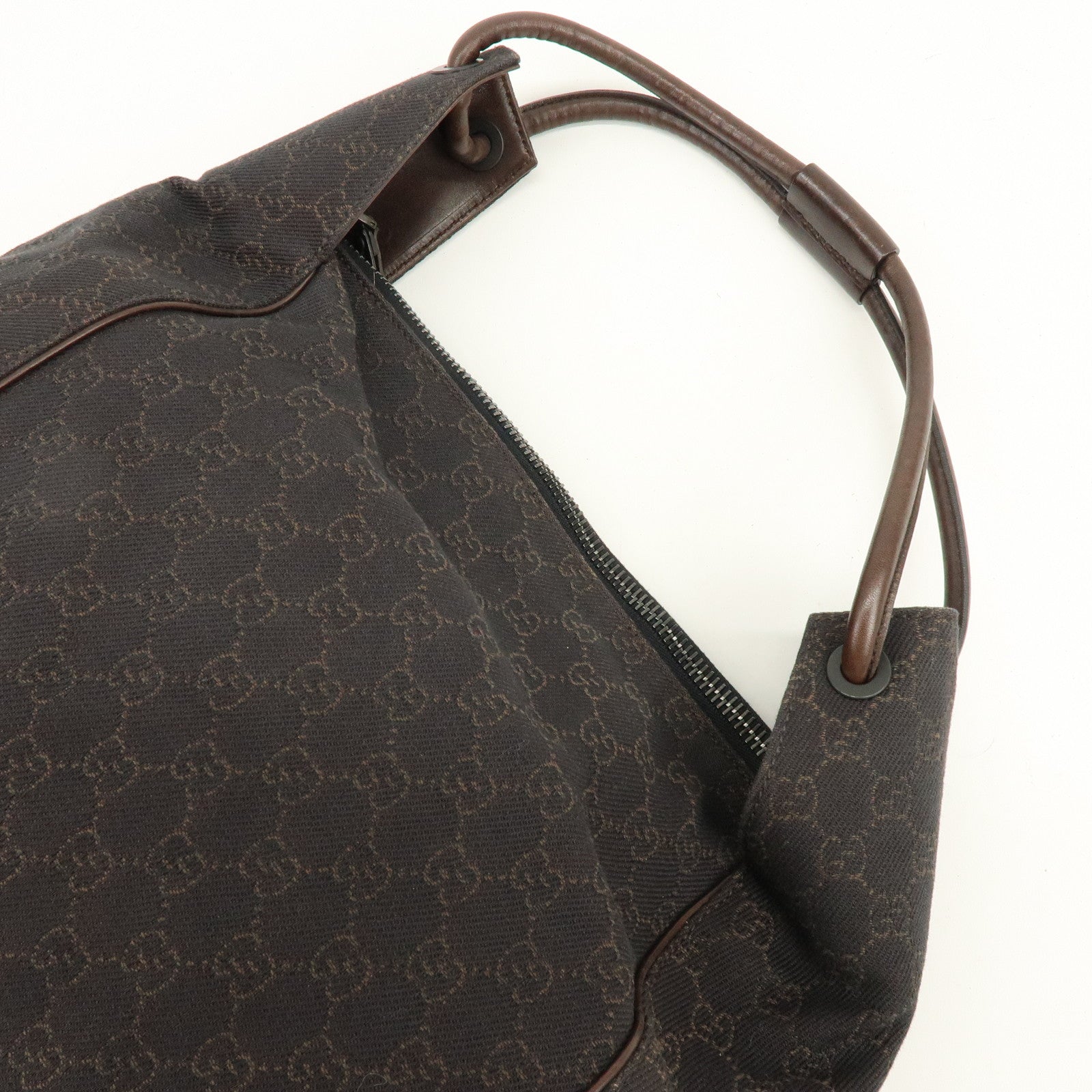GUCCI GG Denim Leather Shoulder Bag Hand Bag Dark Brown 101292