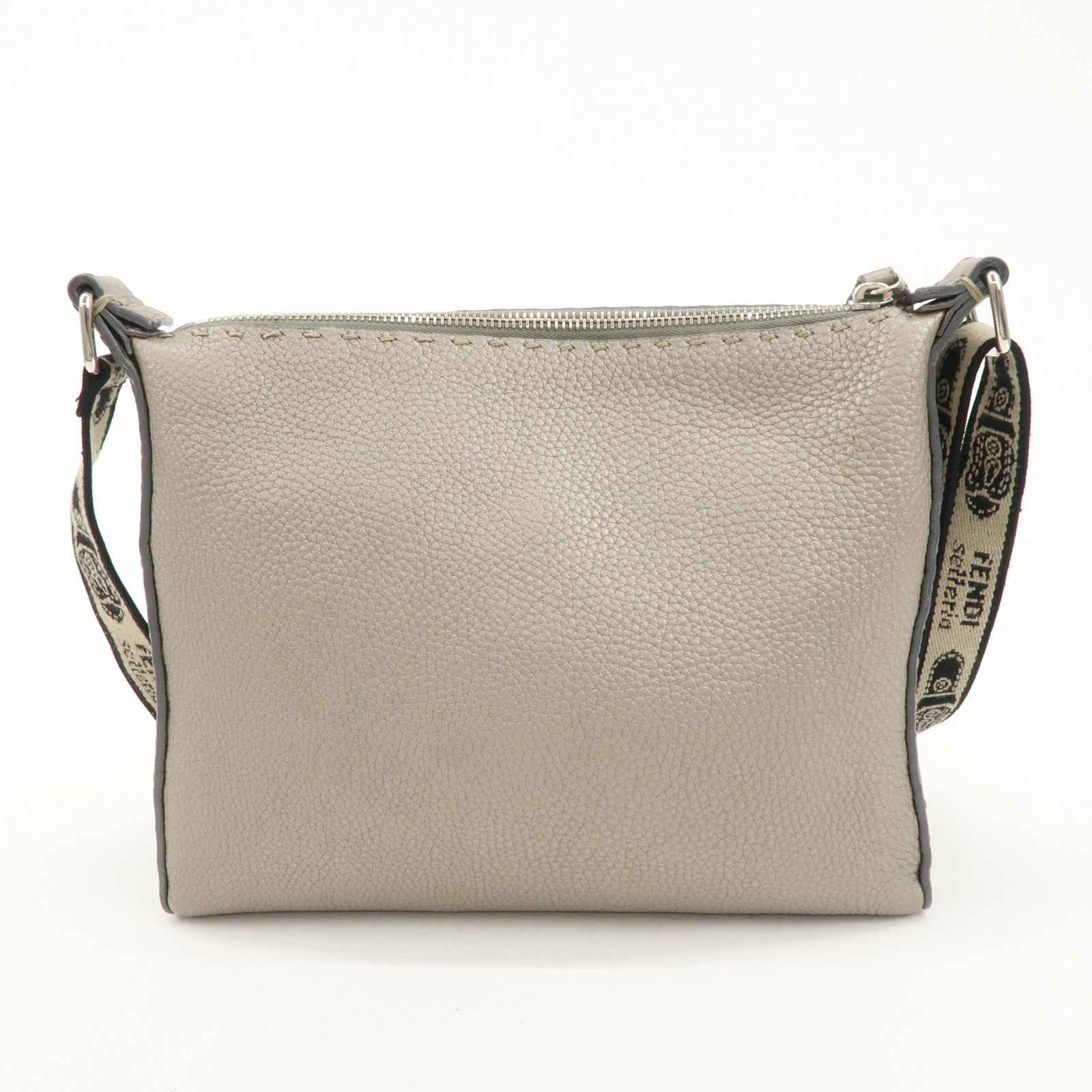 FENDI Selleria Leather Shoulder Crossbody Bag Metallic Gray 8BT092