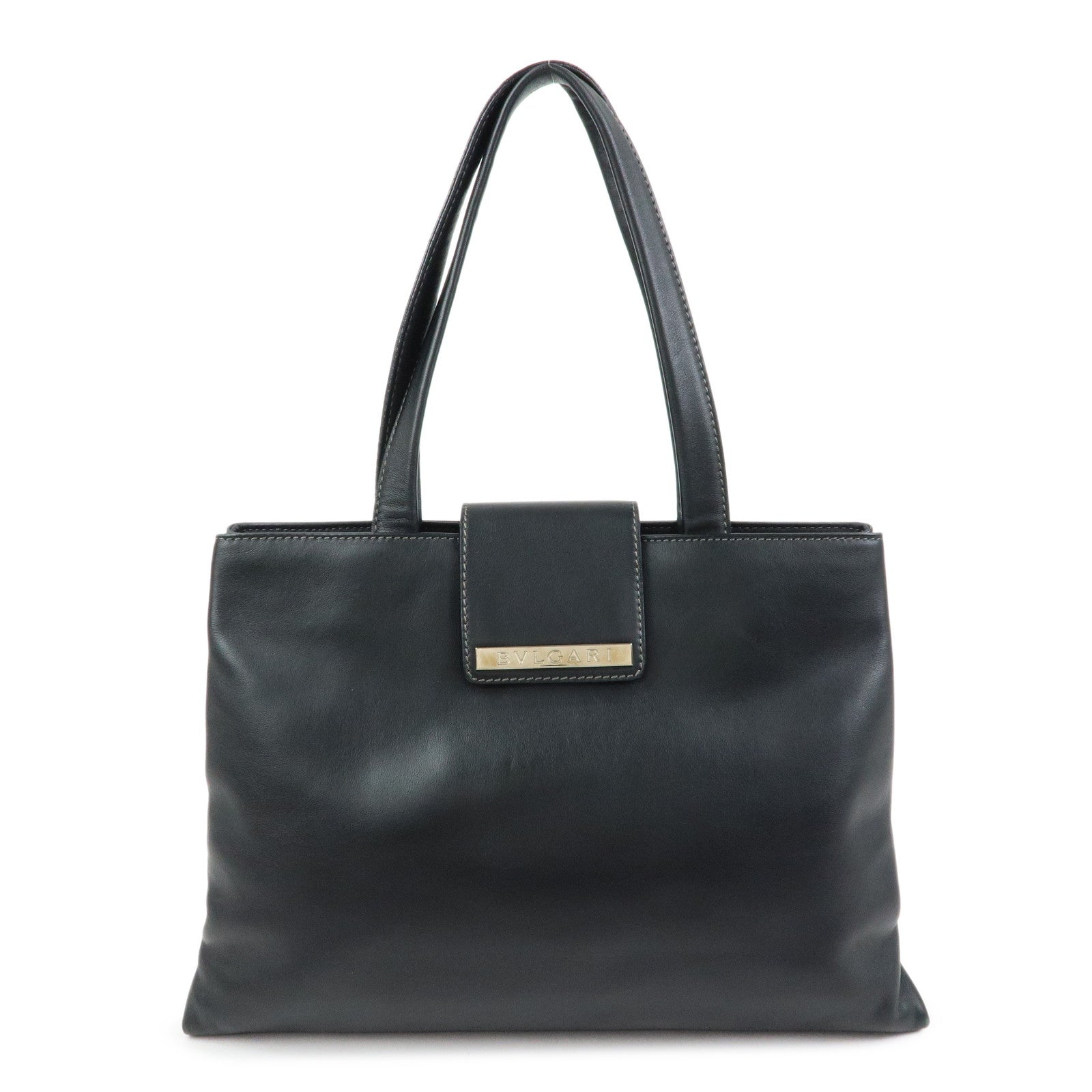 BVLGARI Leather Tote Bag Hand Bag Shoulder Bag Black