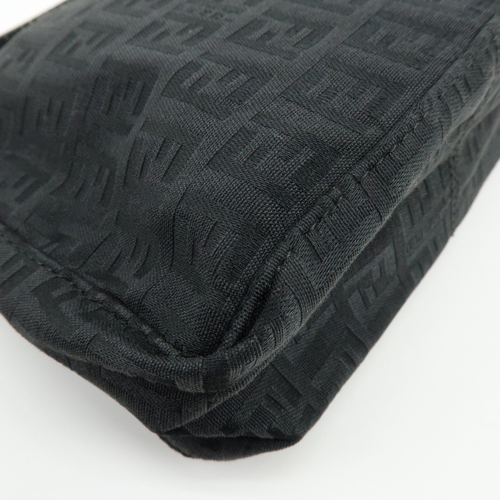 FENDI Zucchino Canvas Leather Hand Bag Pouch Black 8N0001