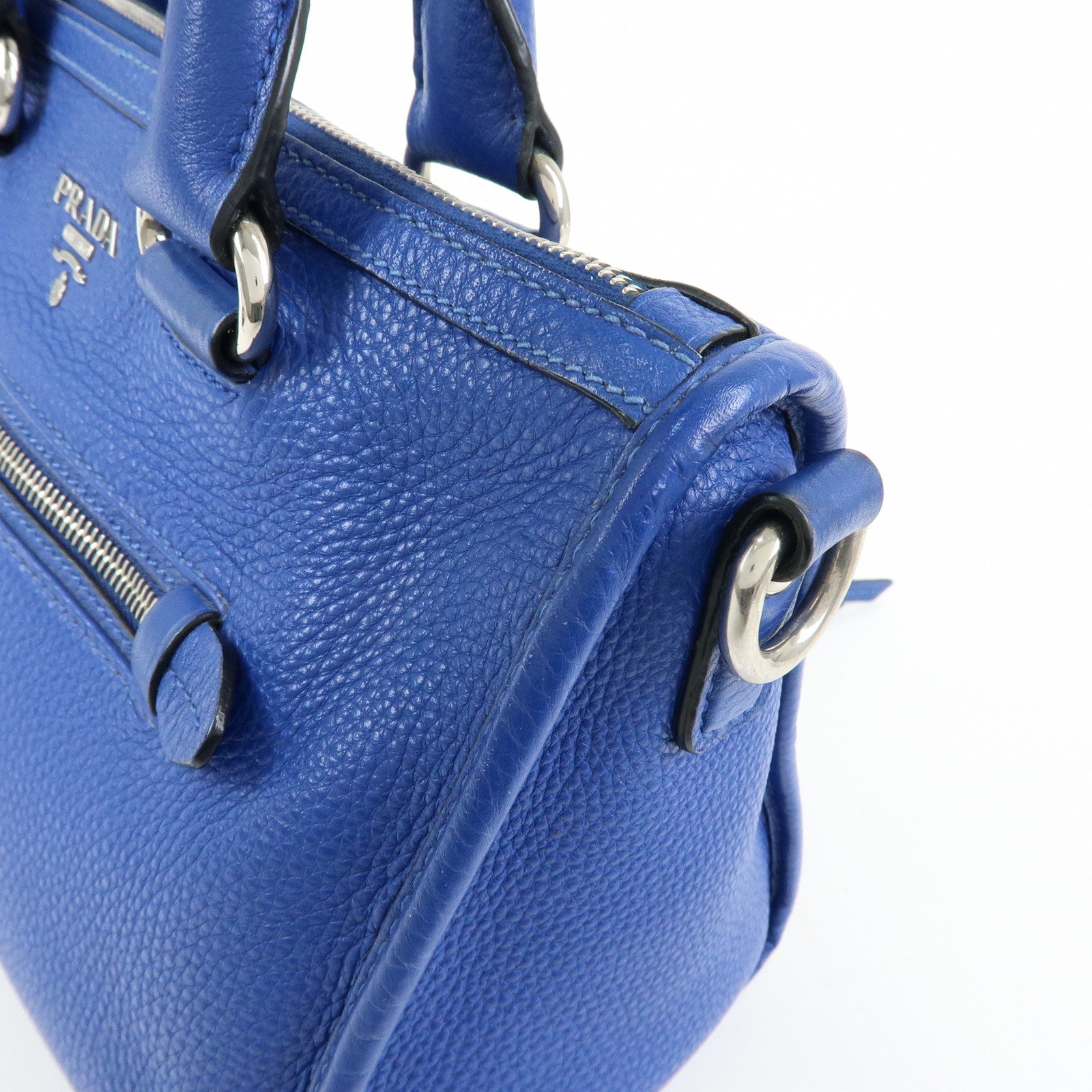 PRADA Vitello Dino Leather 2Way Bag Shoulder Bag Blue BL0805