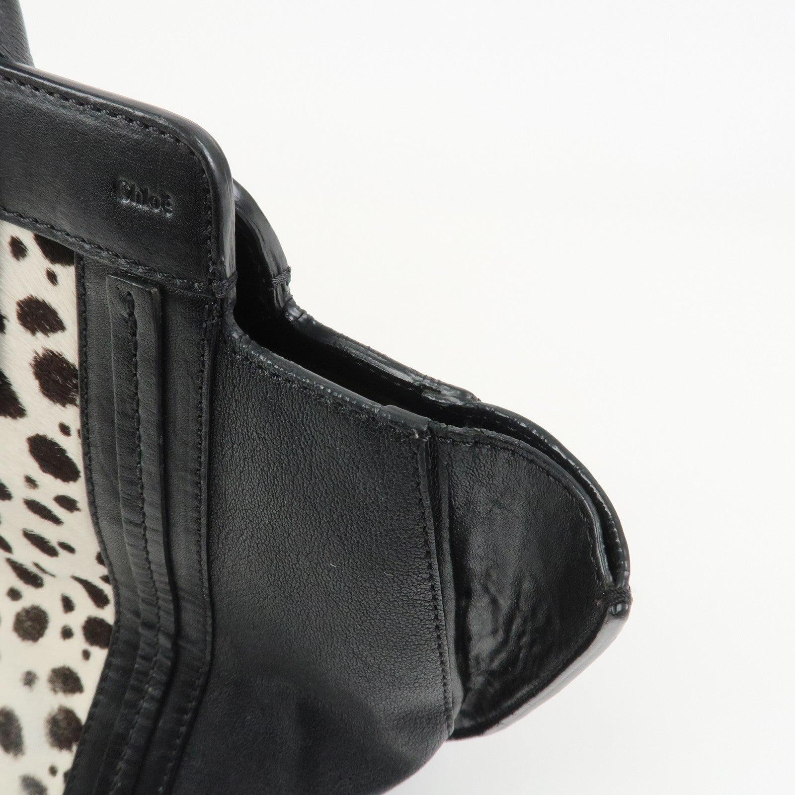 Chloe Alison Unborn Calf Leather Dalmatian Tote Bag Black Ivory