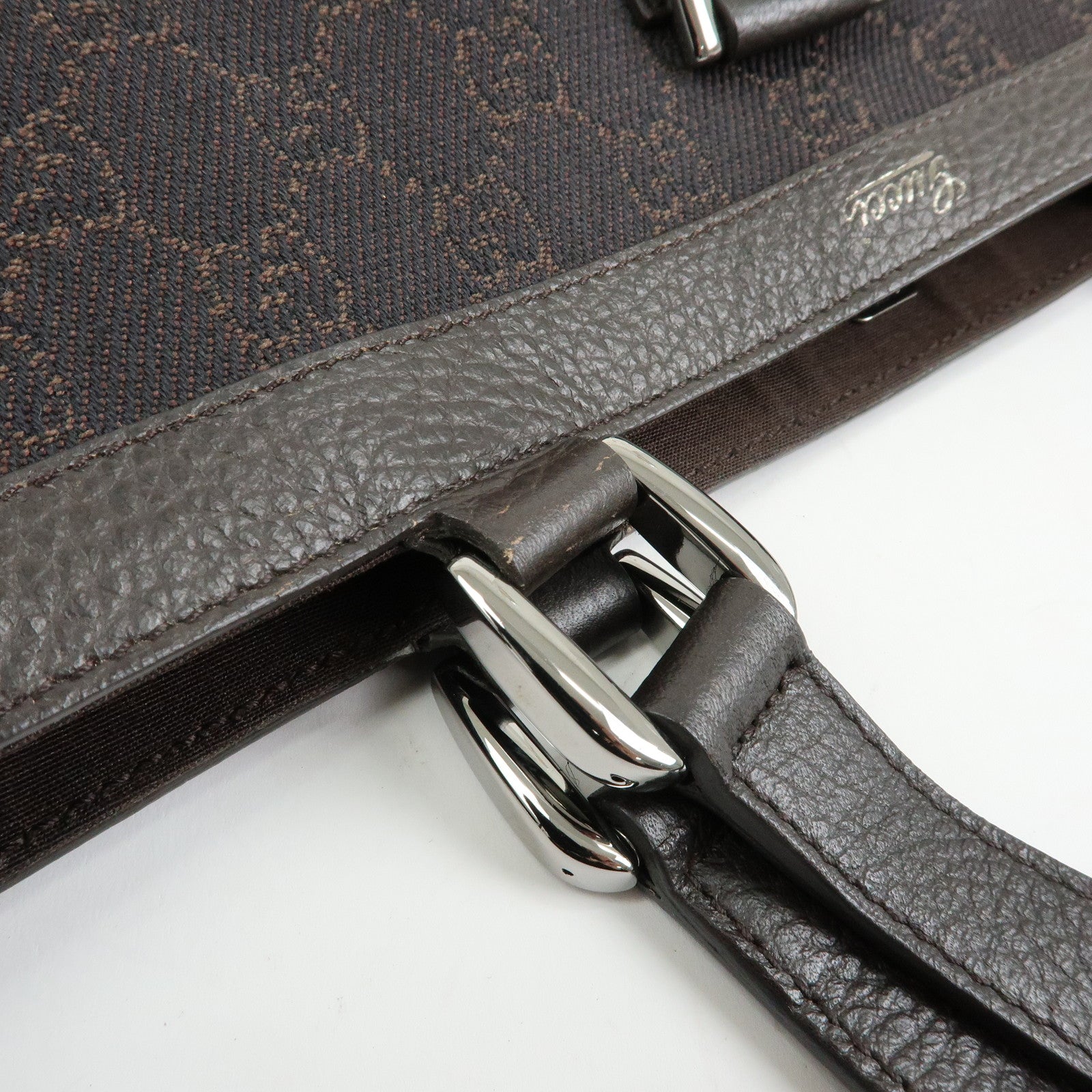 GUCCI Abbey GG Denim Leather Tote Bag Hand Bag Dark Brown 293580