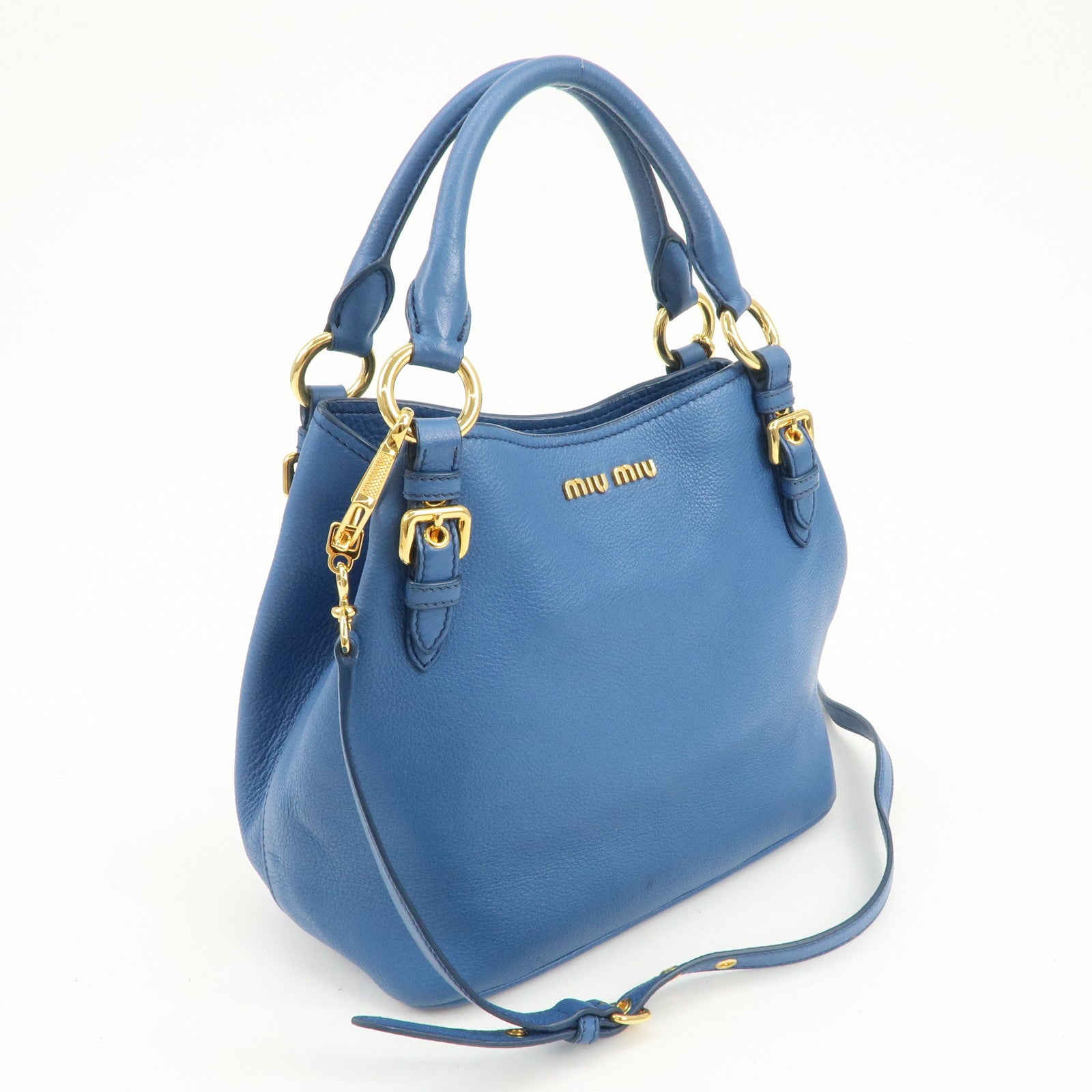 MIU MIU Madras Leather 2Way Shoulder Bag Hand Bag Blue RN0886