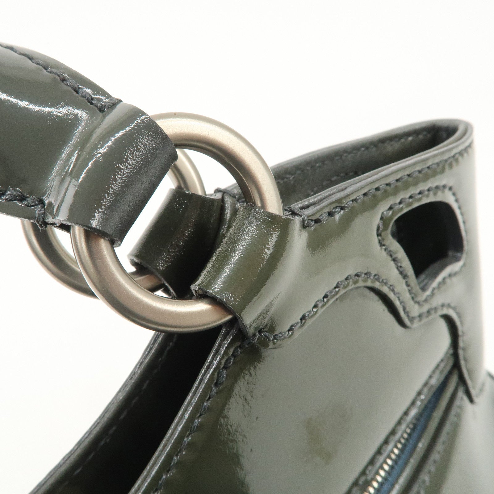 Cartier Marcello Patent Leather Tote Bag Hand Bag Khaki Used