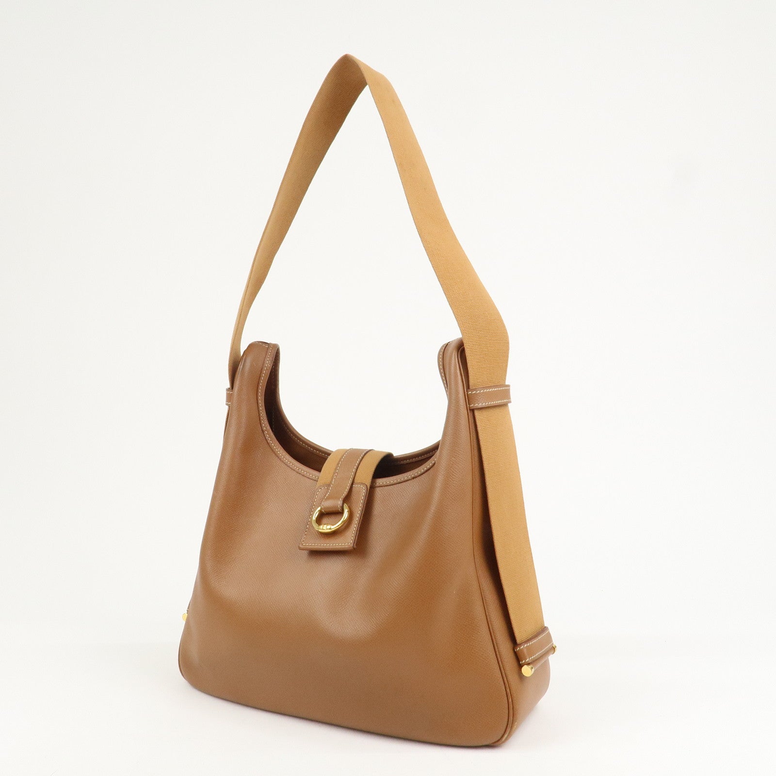 HERMES Saco Leather Shoulder Bag B Stamped Brown Gold HDW