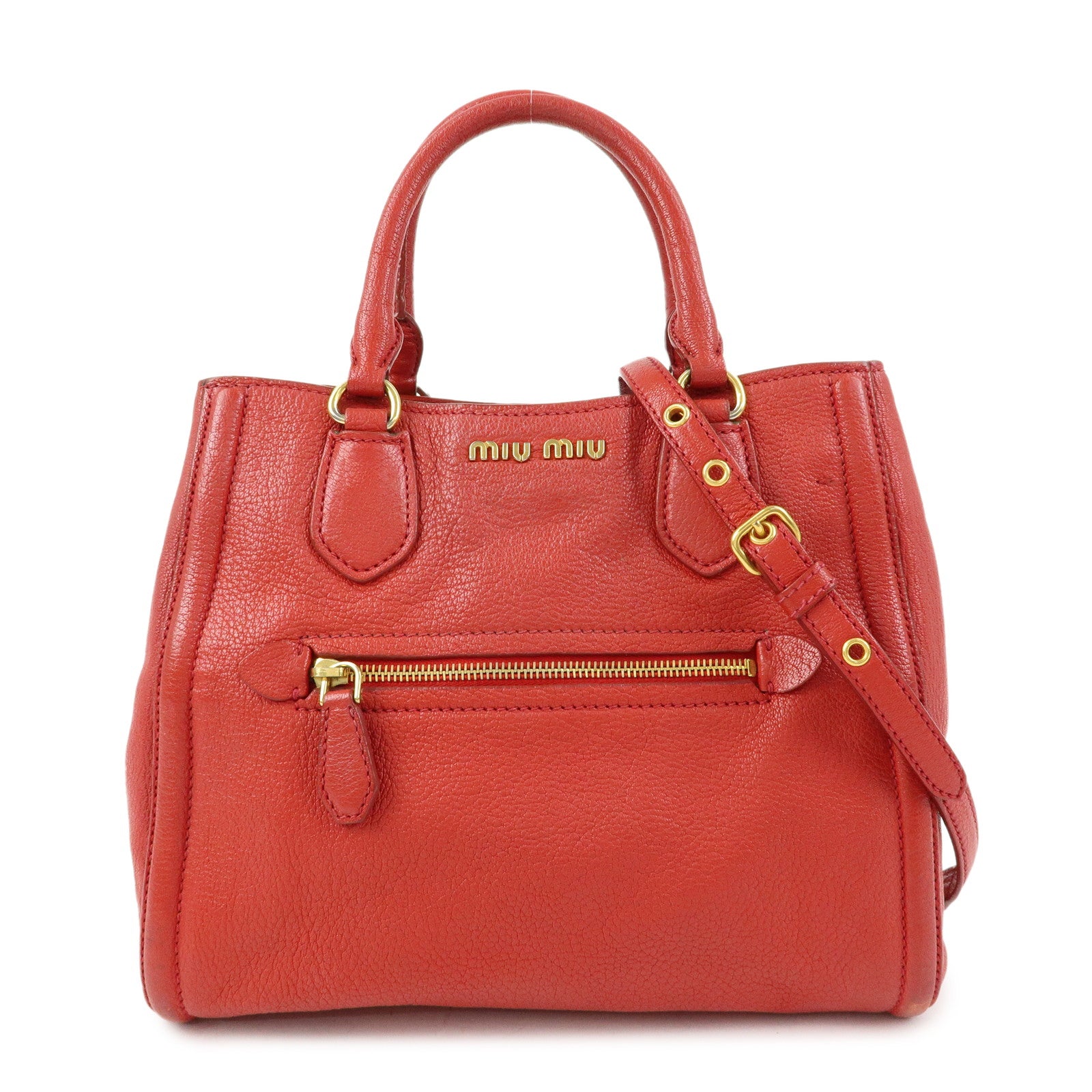 MIU MIU MADRAS Leather 2Way Bag Hand Bag Shoulder Bag Red