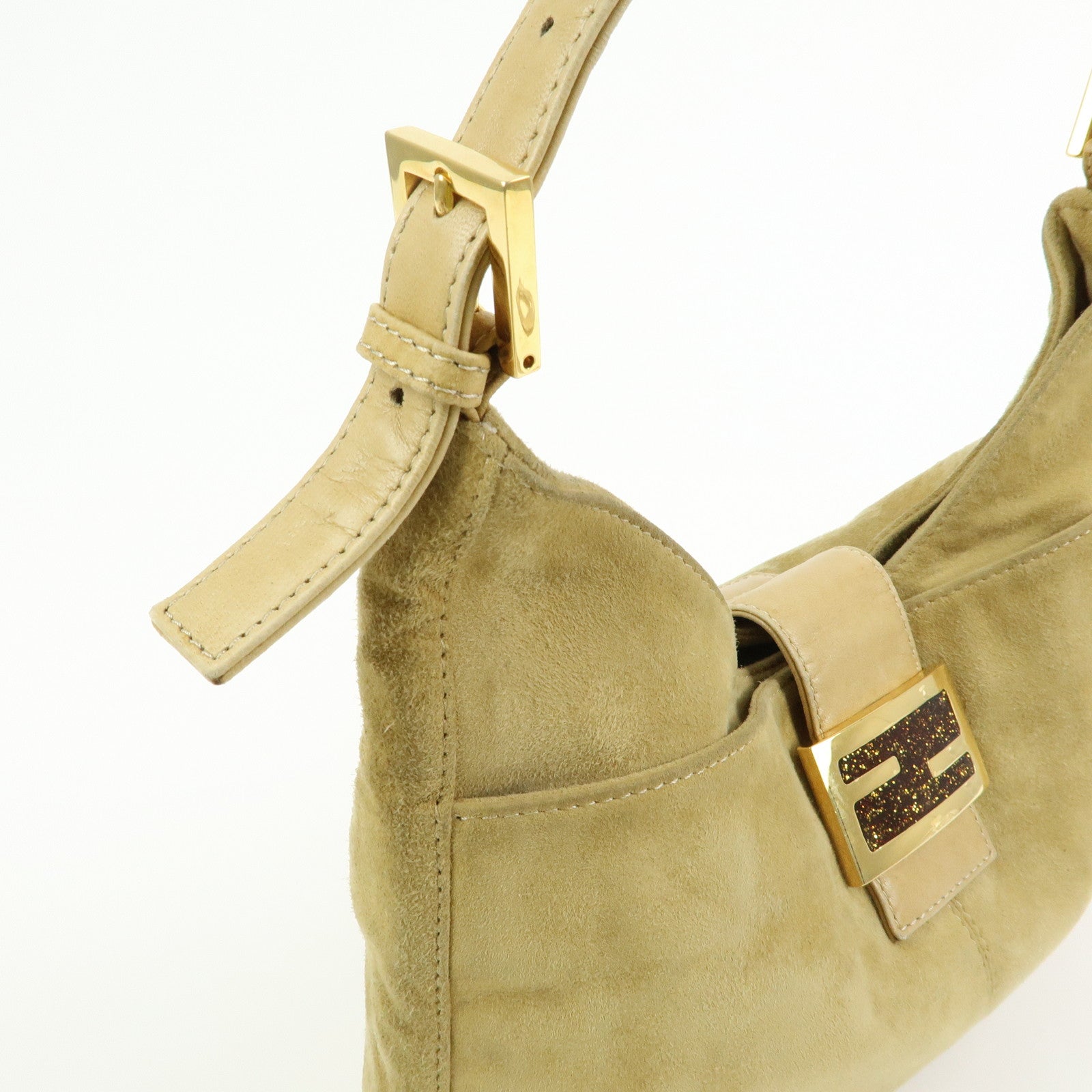 FENDI Suede Leather Shoulder Bag Hand Bag Yellow Beige 26569