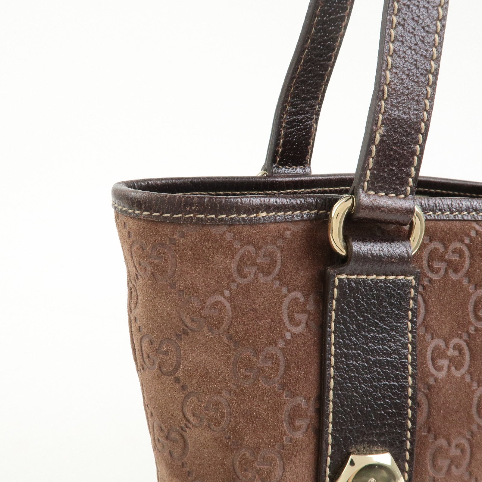 GUCCI GG Monogram Suede Leather Tote Bag Brown 153361