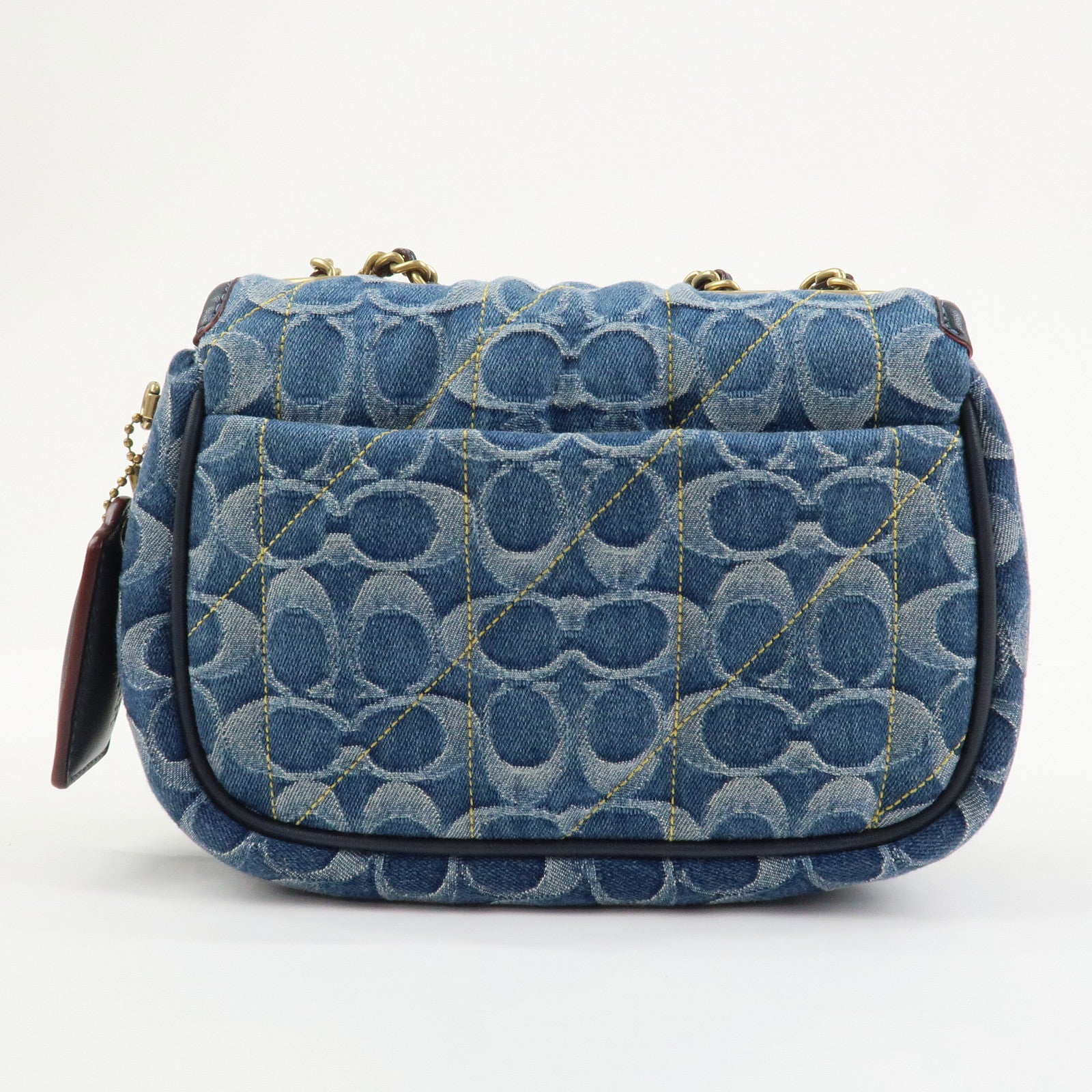 COACH Denim Leather Chain Shoulder Bag Crossbody Bag Hand Bag Blue