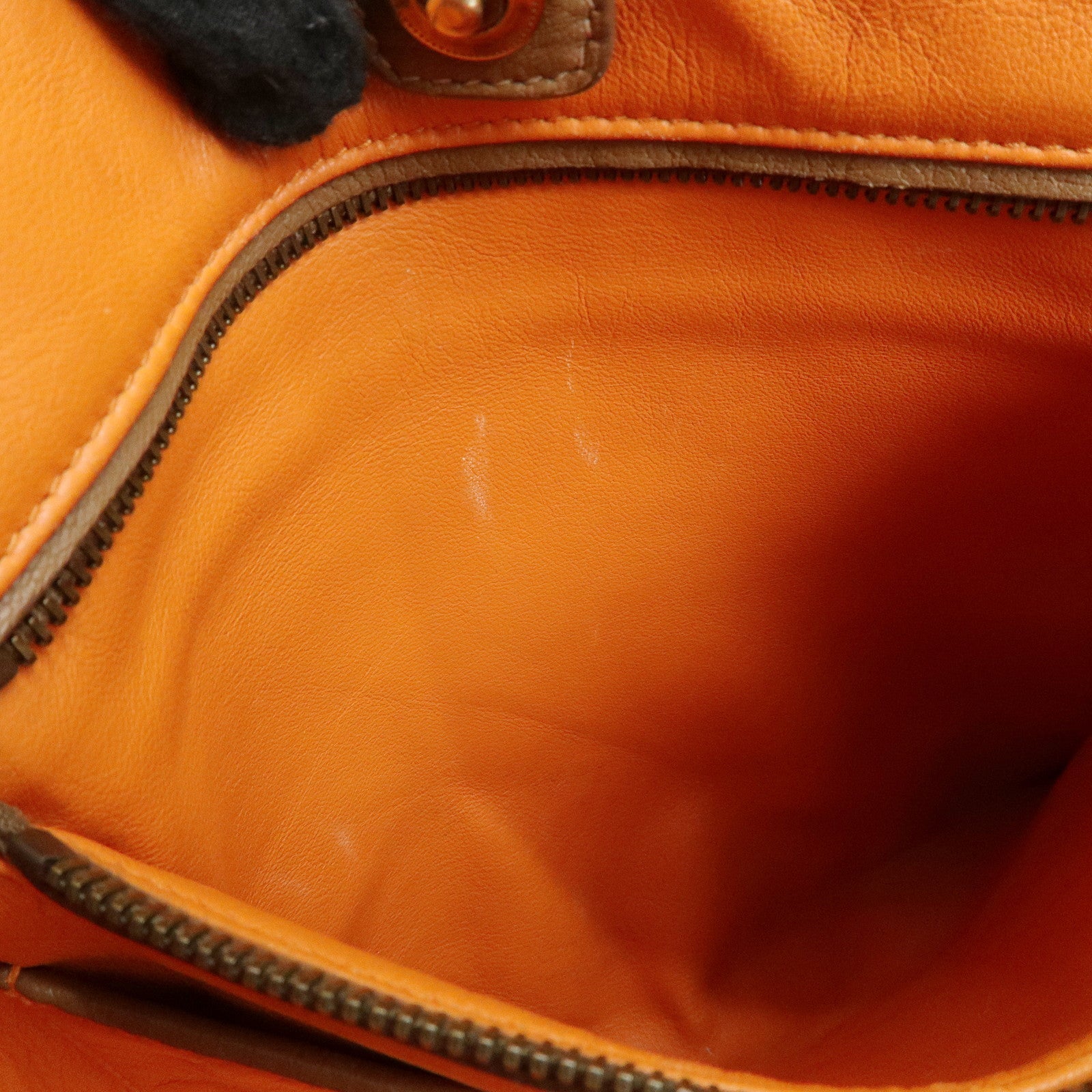 PRADA Leather Fringe Tote Bag Hand Bag Camel Orange