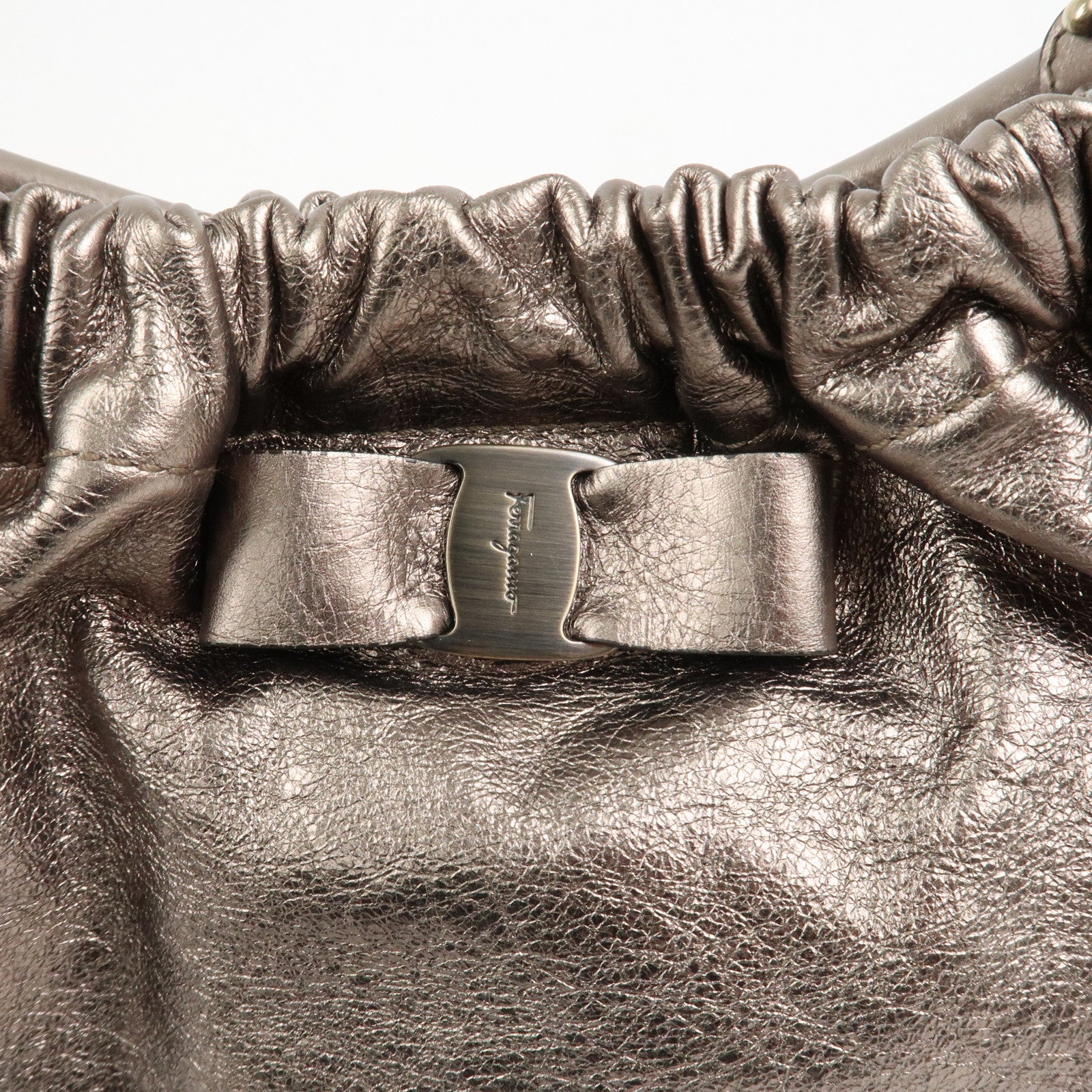 Ferragamo Vara Ribbon Leather Shoulder Bag Hand Bag Bronze