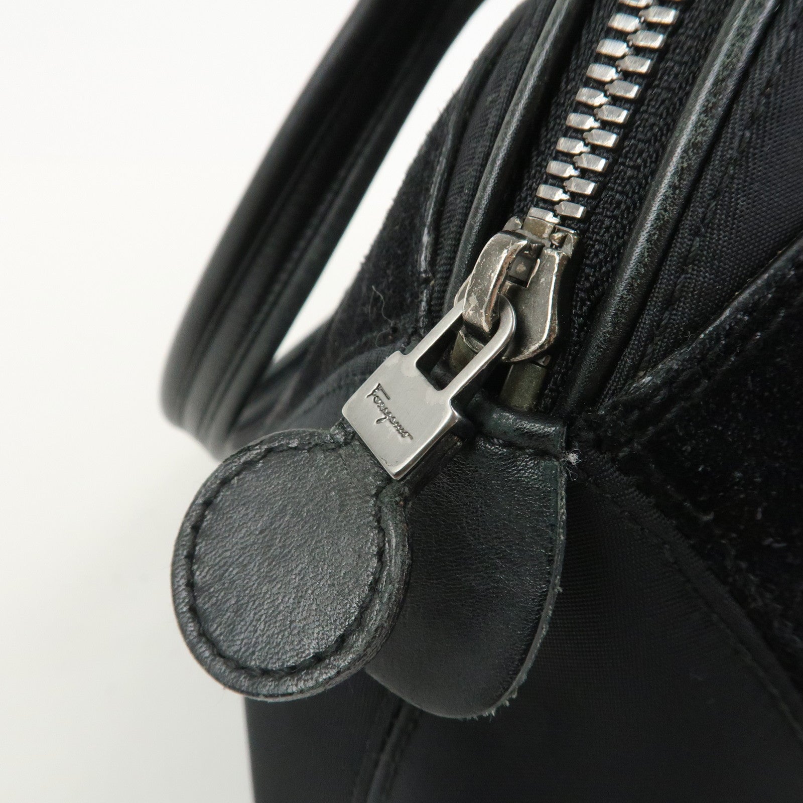 Ferragamo Gancini Suede Nylon Leather Shoulder Bag Hand Bag Black