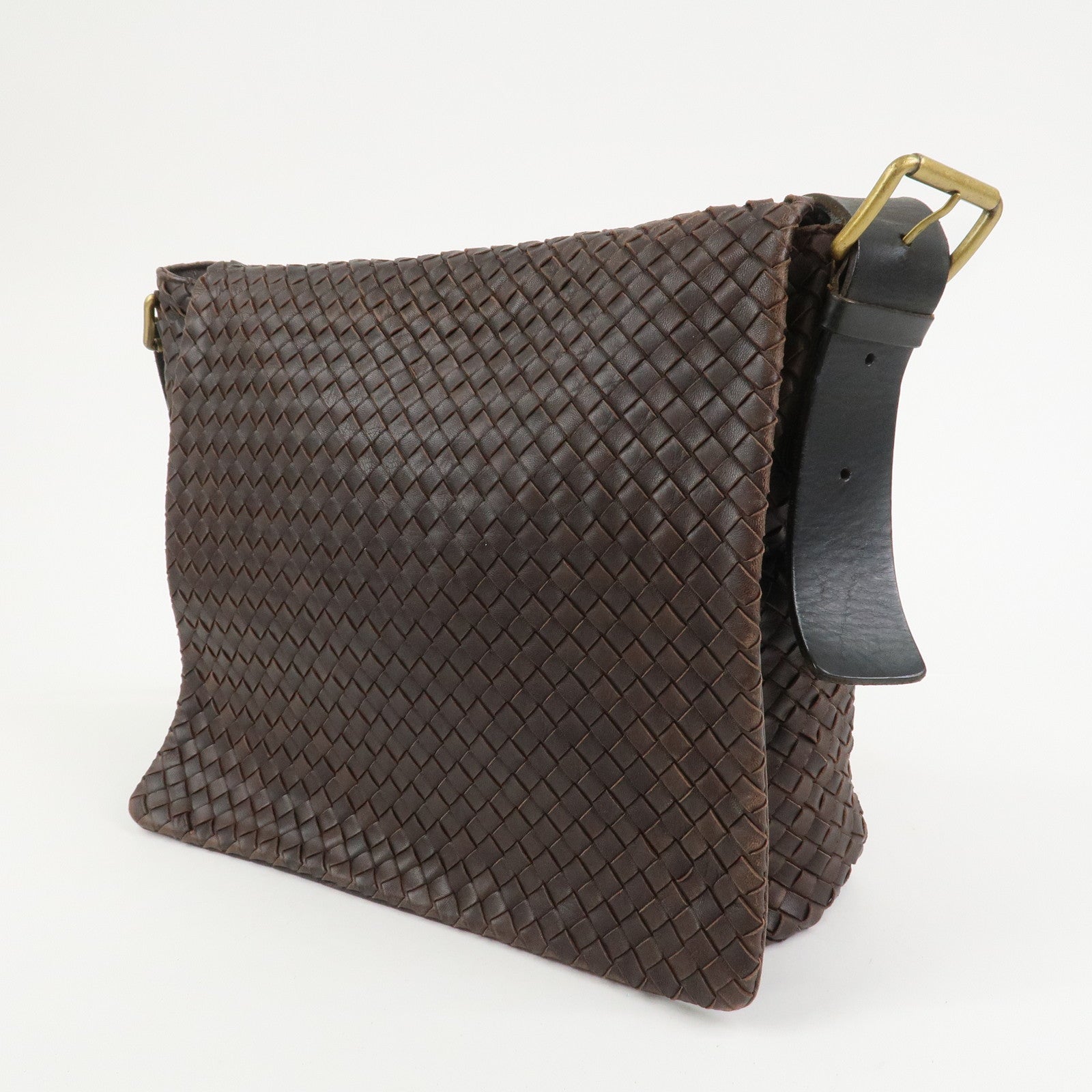 BOTTEGA VENETA Intrecciato Leather Shoulder Bag Crossbody Bag Brown