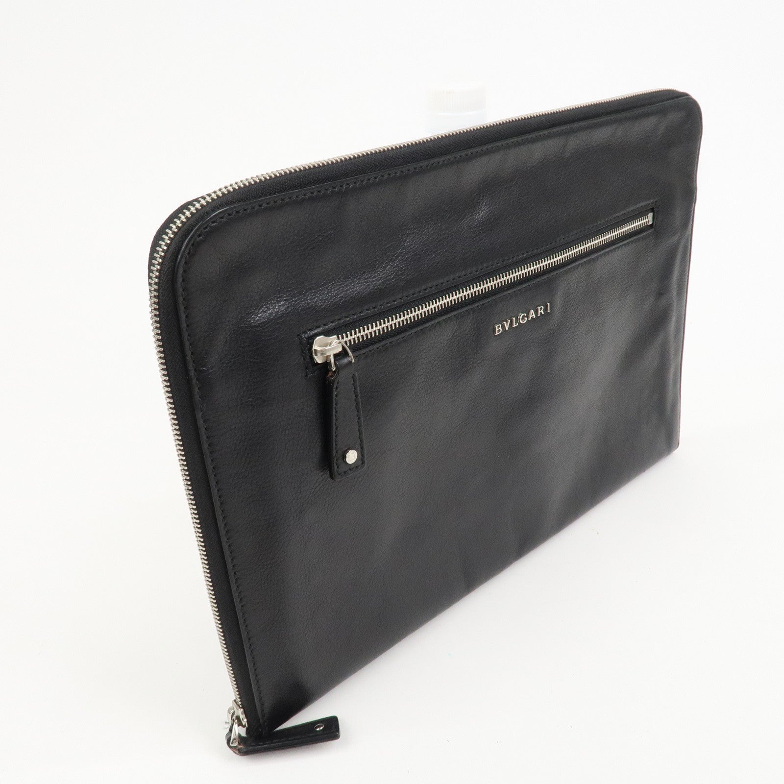 BVLGARI Logo Leather Clutch Bag Black