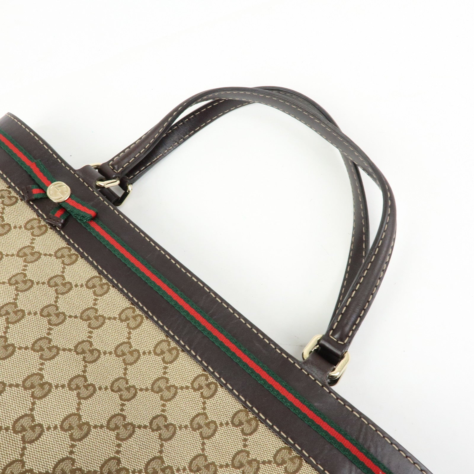 GUCCI Sherry Canvas Leather Tote Bag Hand Bag Beige Brown 257061