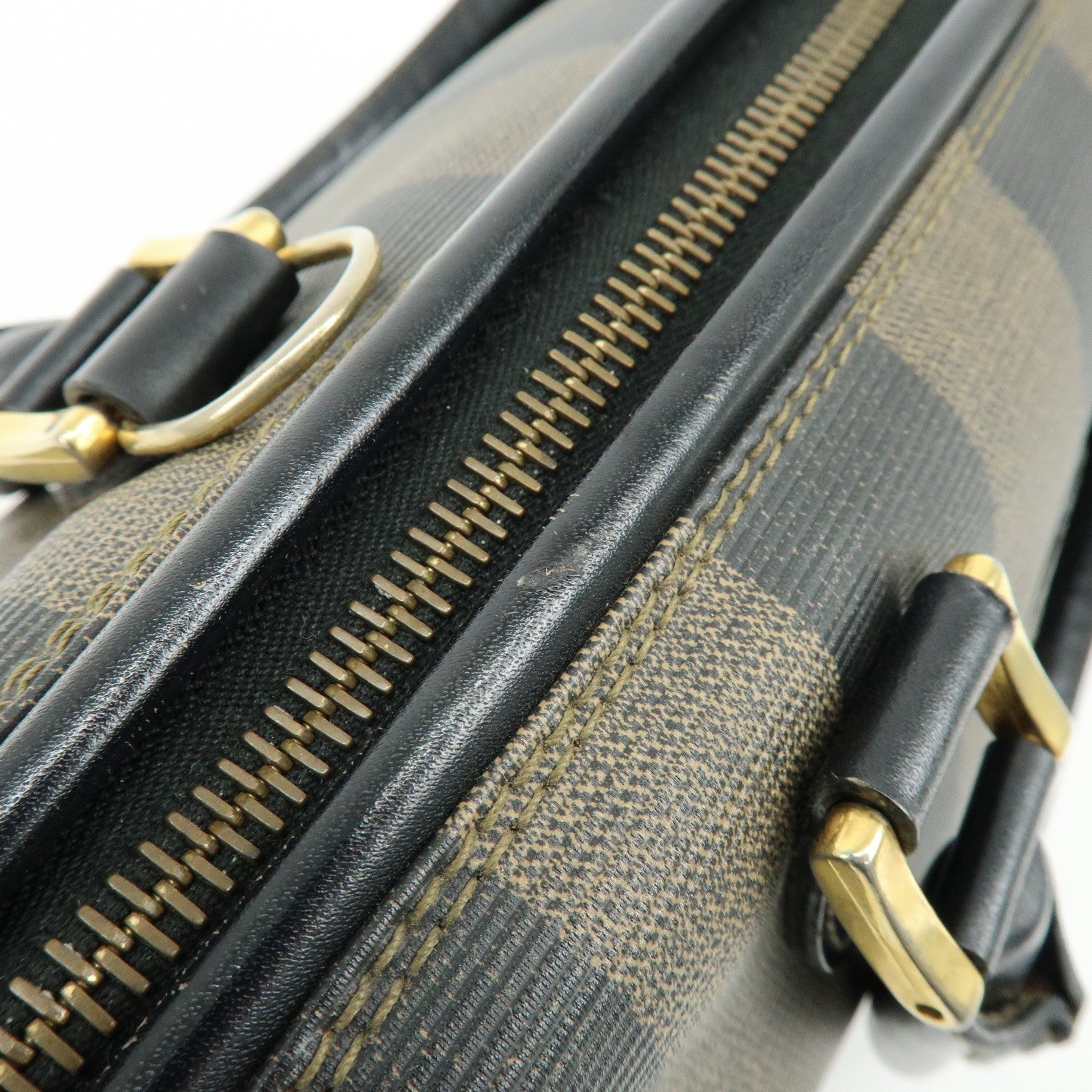 FENDI Pequin PVC Leather Boston Bag Hand Bag Black Brown