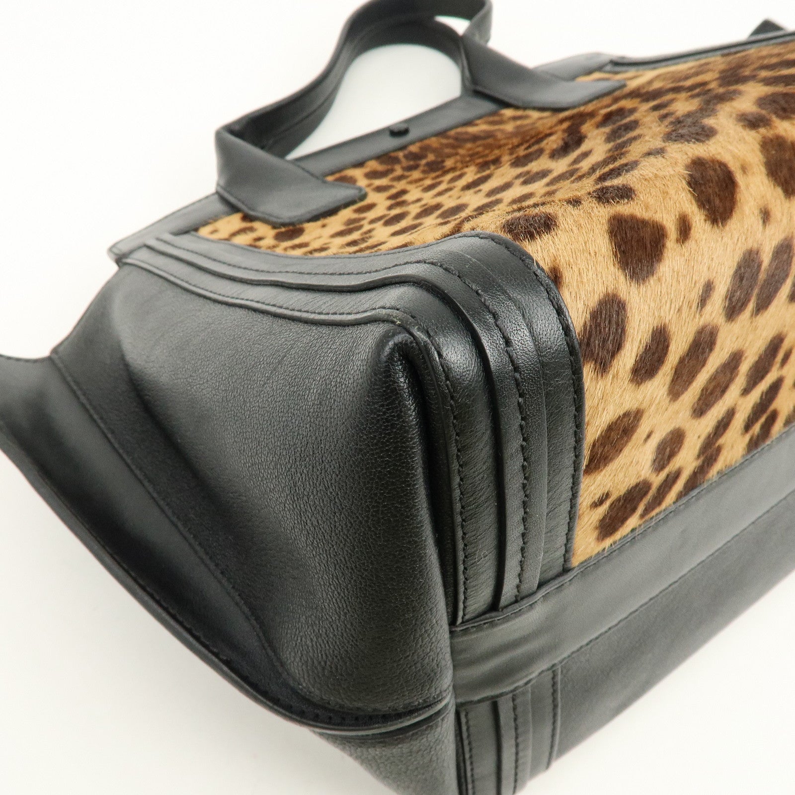 Chloe Allison Unborn Calf Leather Tote Bag Hand Bag Leopard Black