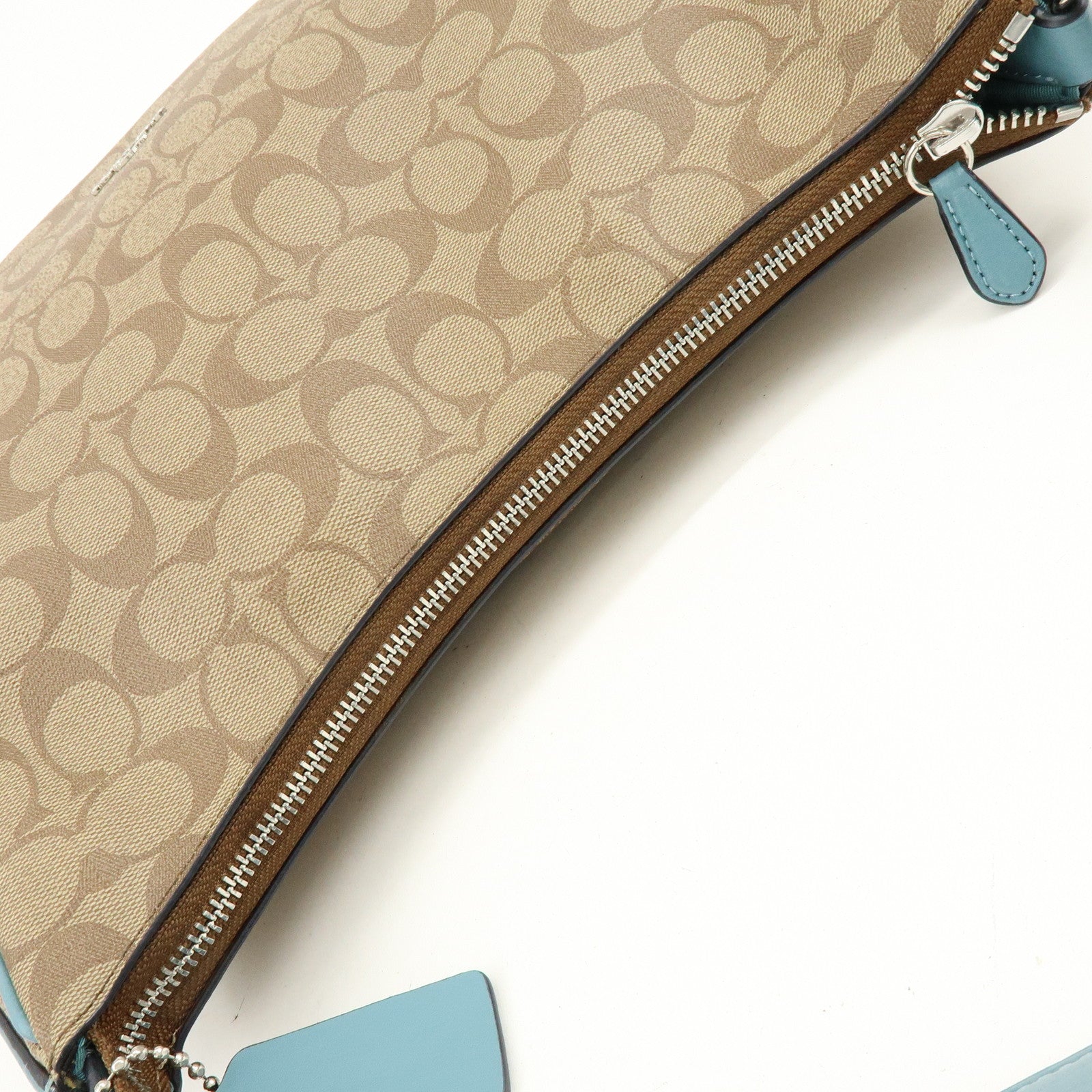 COACH Signature PVC Coated Canvas Leather Shoulder Bag Beige Blue