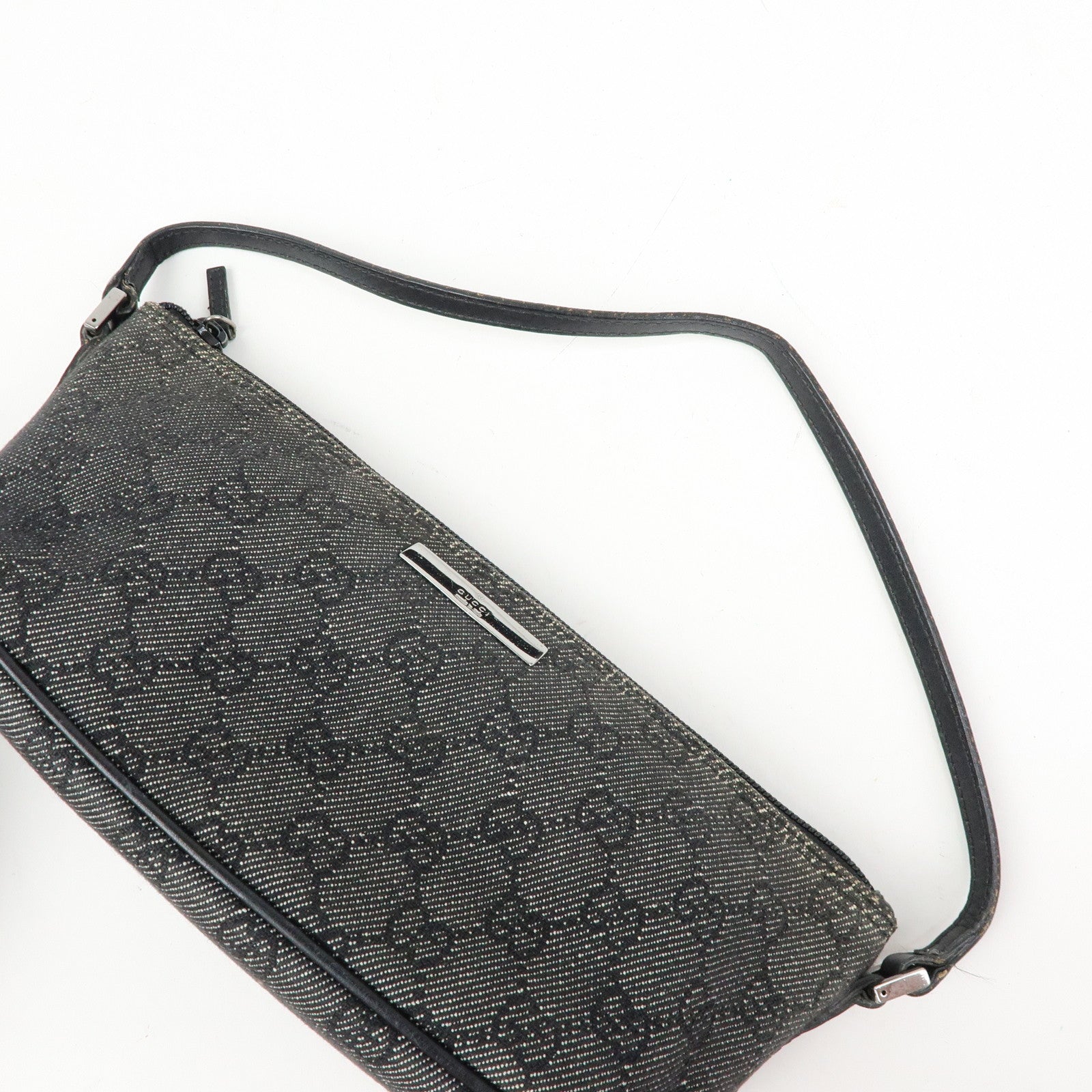 GUCCI Boat Bag GG Canvas Leather Accessory Pouch Black 07198