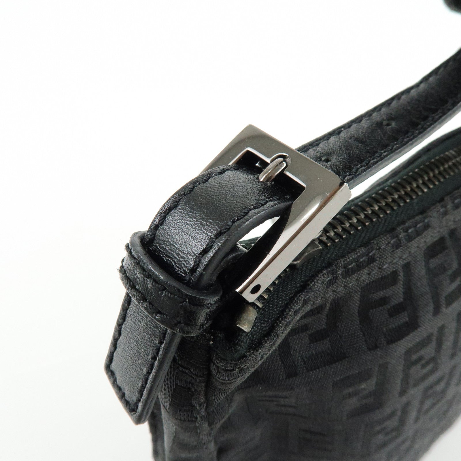 FENDI Zucchino Canvas Leather Hand Bag Pouch Black 8N0001