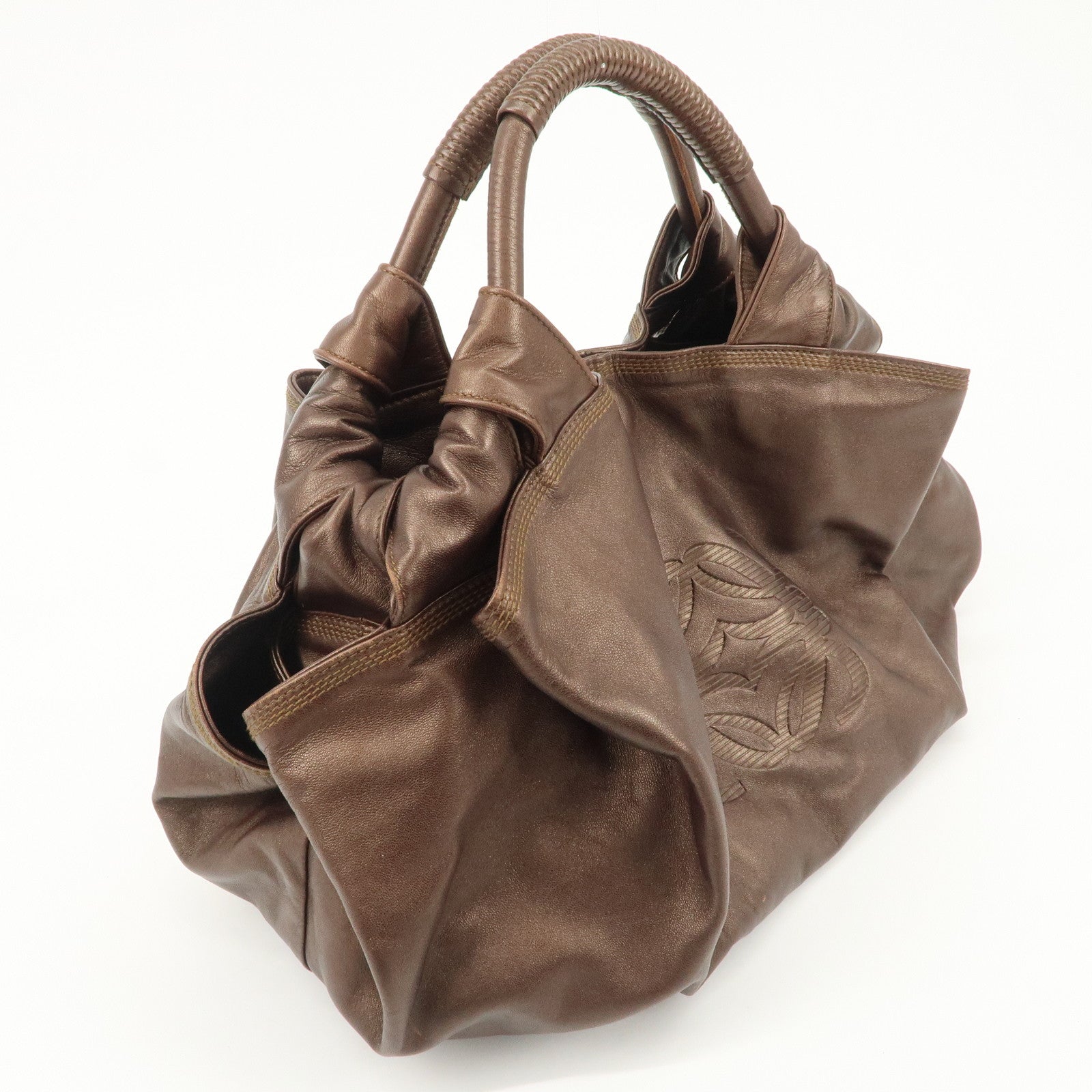 LOEWE Anagram Leather Nappa Aire Hand Bag Tote Bag Brown Used