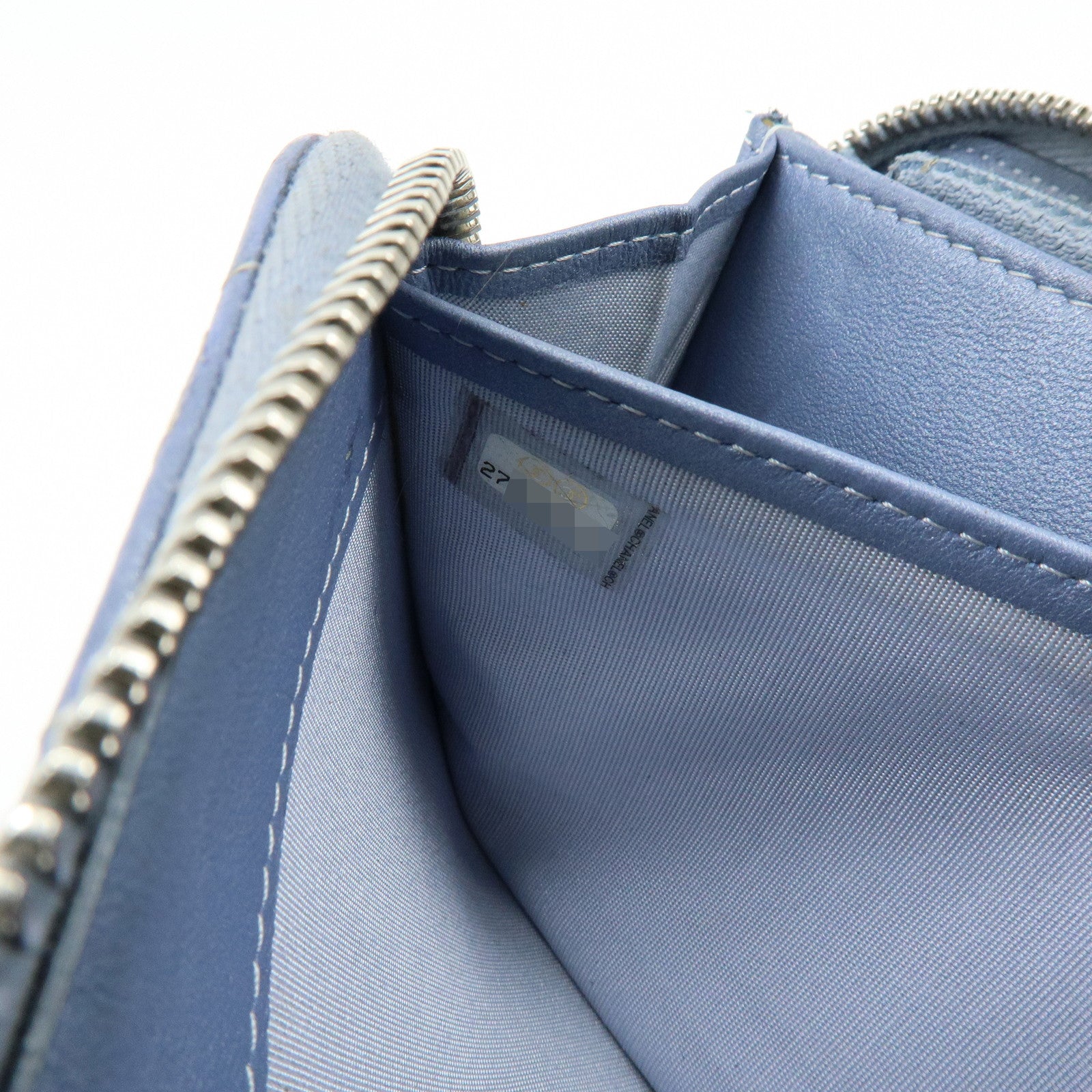 CHANEL Camellia Lamb Skin Round Zippy Wallet Light Blue A82281