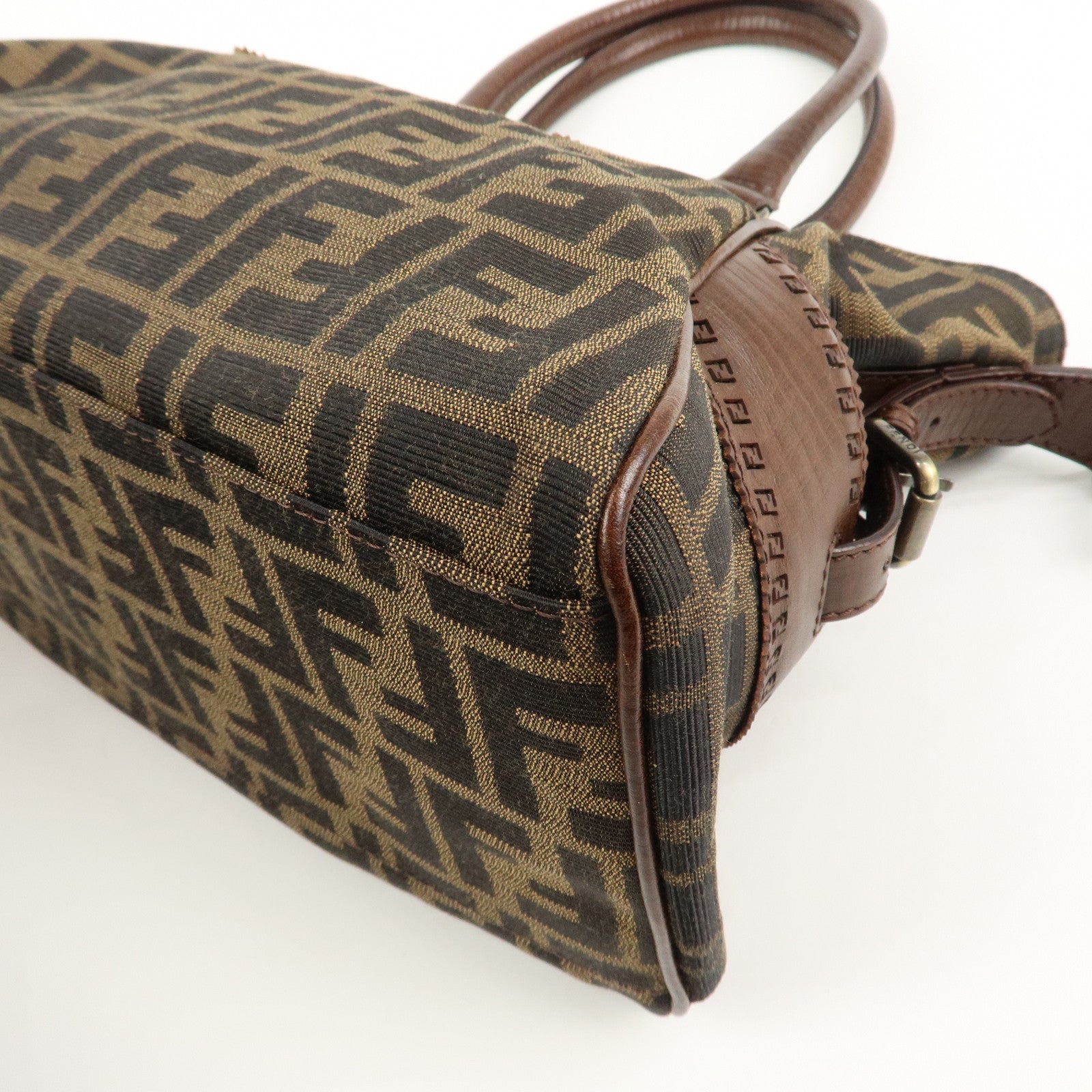 FENDI Ethnico Zucca Canvas Leather Shoulder Bag Brown 8BN157