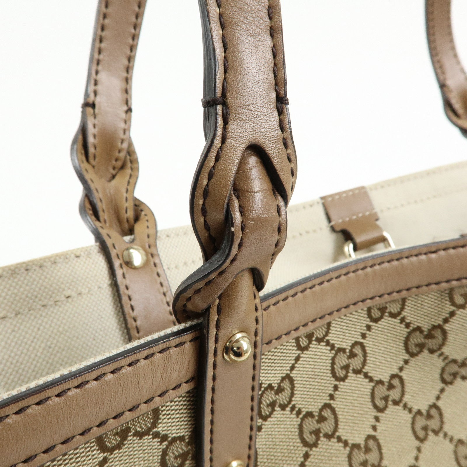 GUCCI GG Canvas Leather Tote Bag Shoulder Bag Beige 247209