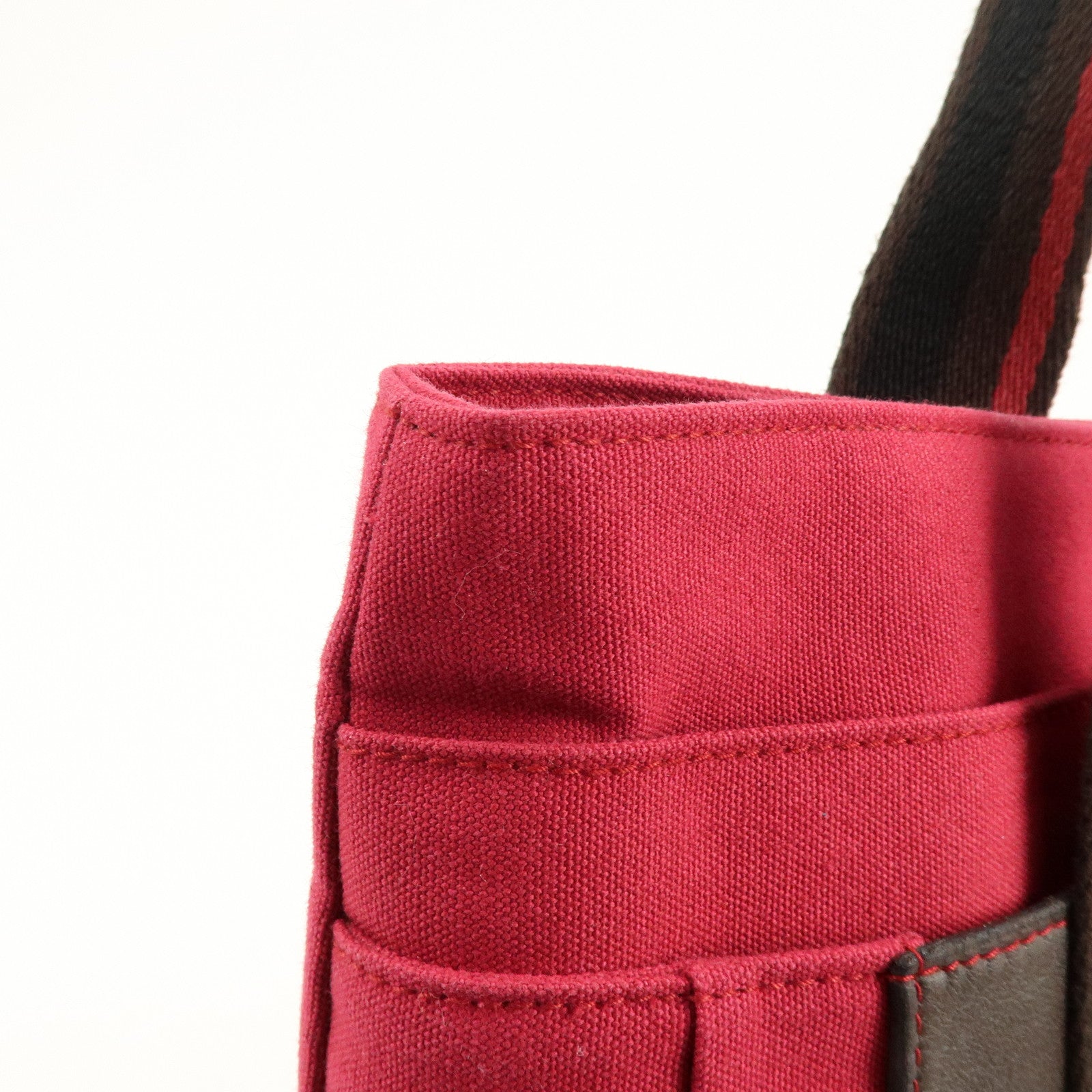 HERMES Trocadéro Vertical MM Canvas Calf Leather Tote Bag Red Brown
