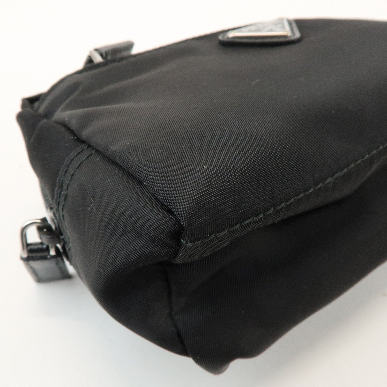 PRADA Triangle Logo Nylon Saffiano Leather Pouch Black 1NA393