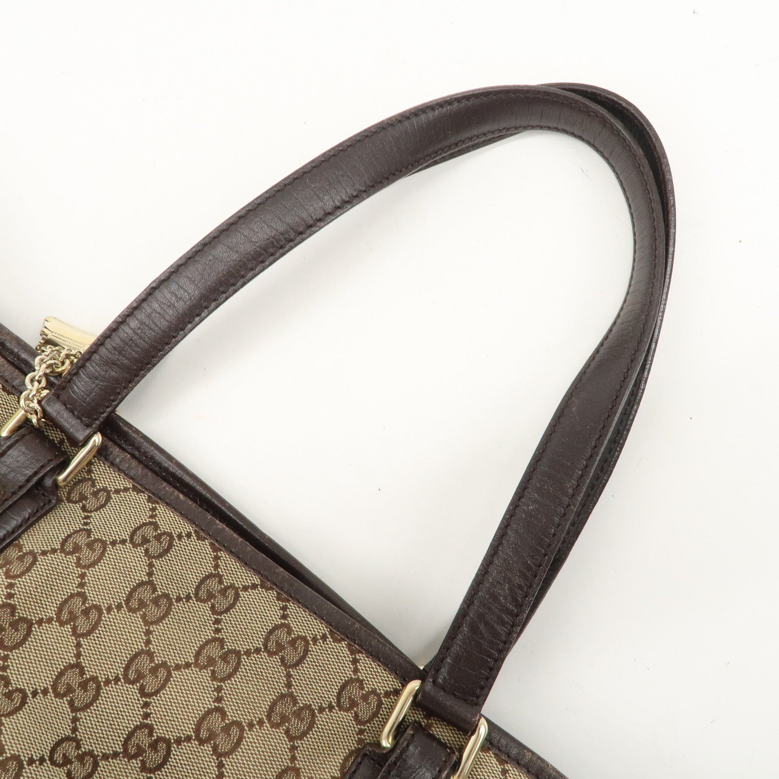 GUCCI Sherry GG Canvas Leather Tote Bag Beige Brown 139260 Used