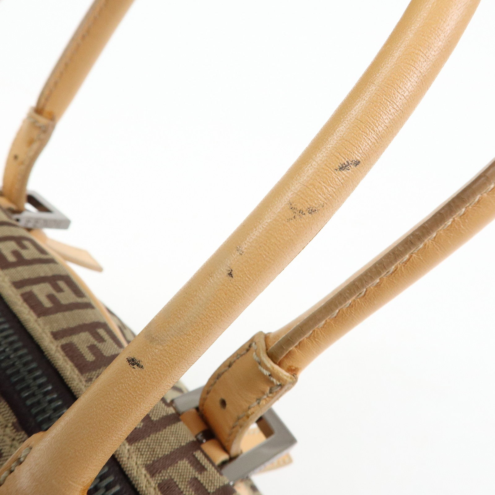 FENDI Zucchino Canvas Leather Small Boston Hand Bag Brown 8BN004