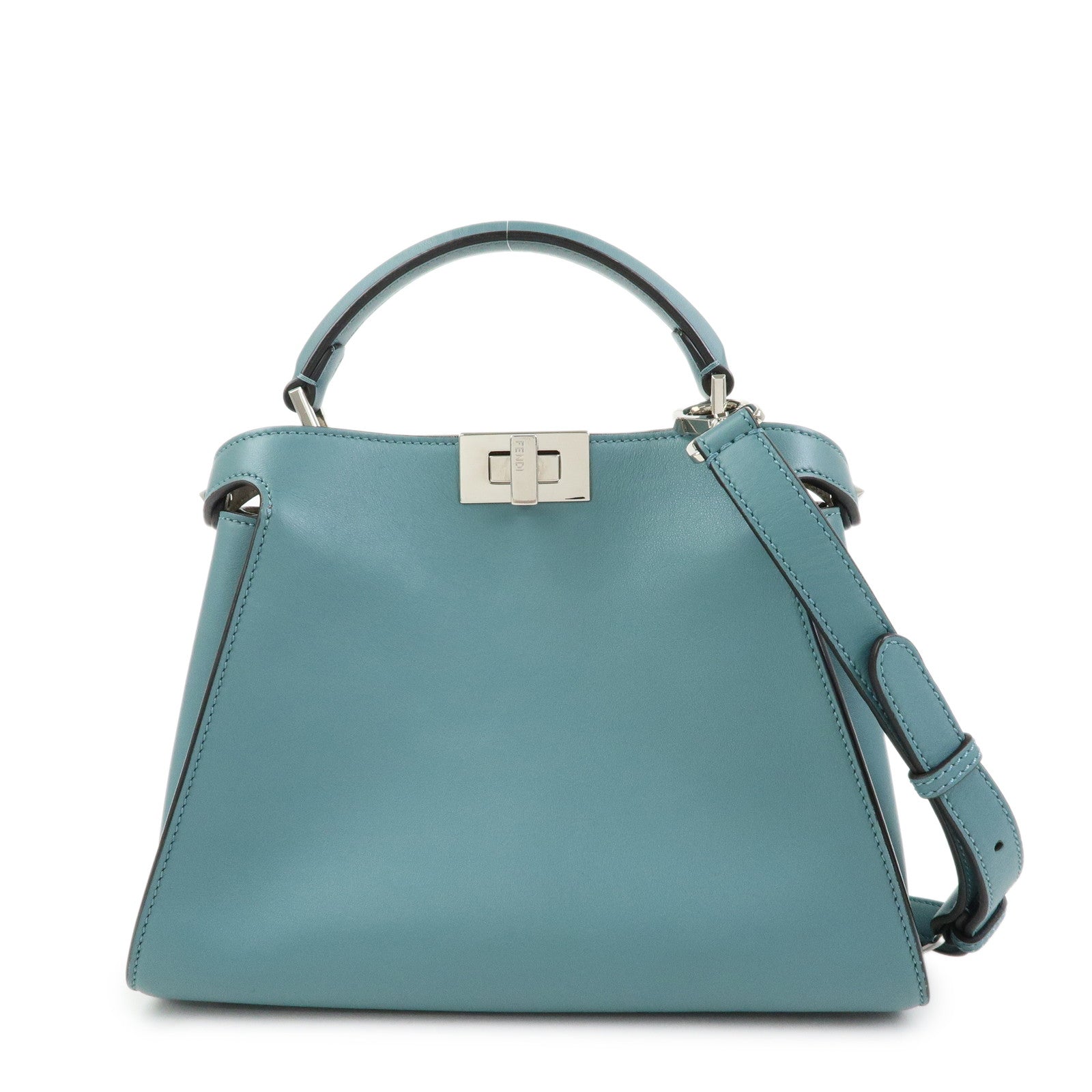 FENDI Peekaboo Iconic Essentially Leather 2Way Hand Bag Blue 8BN302