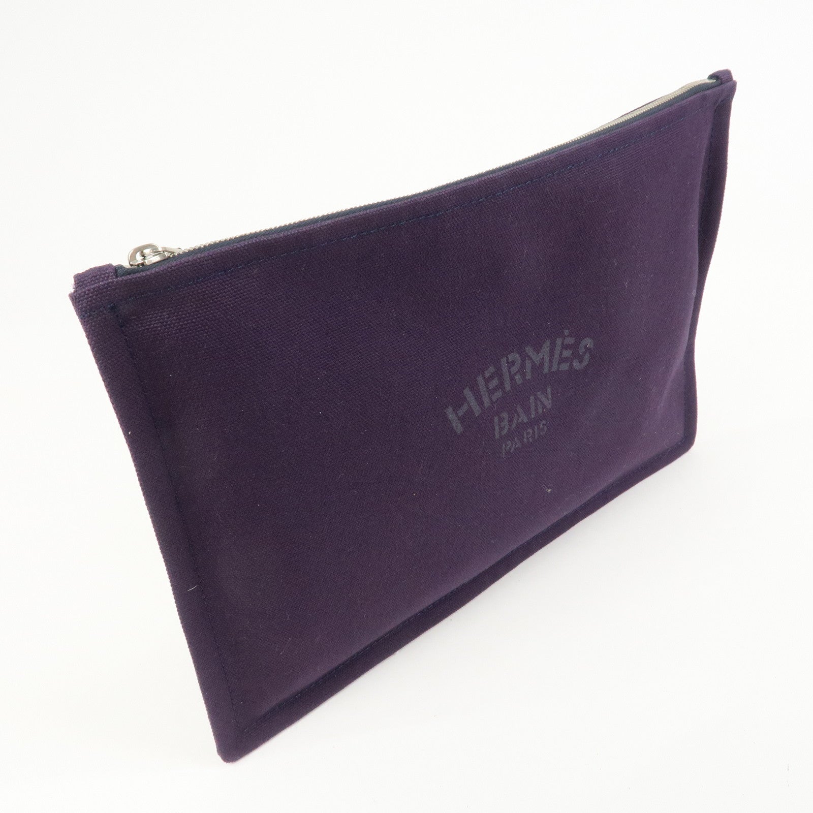 HERMES Yachting GM Canvas Flat Pouch Cosmetic Pouch Purple