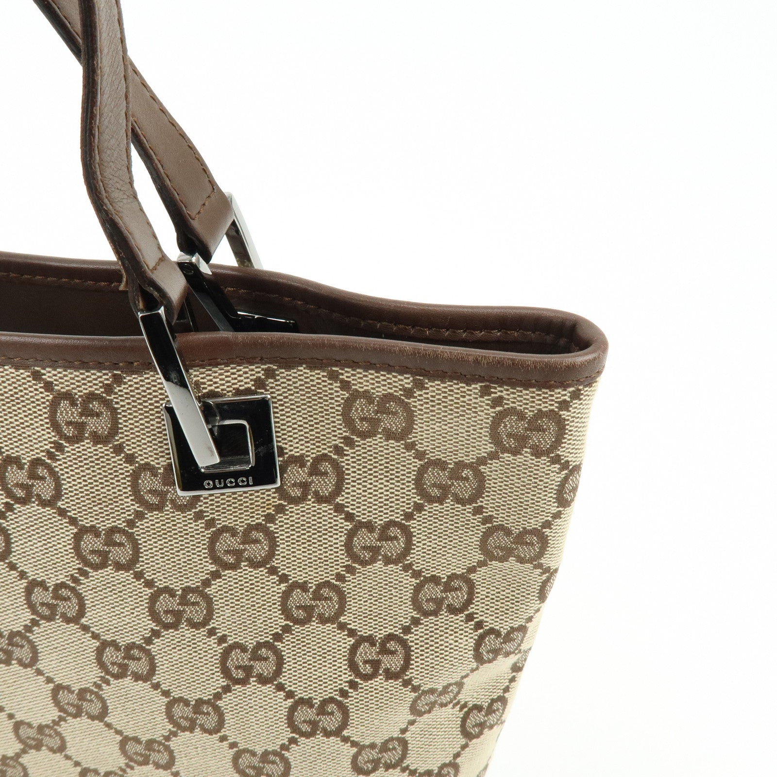 GUCCI GG Canvas Leather Tote Bag Shoulder Bag Beige Brown 31244