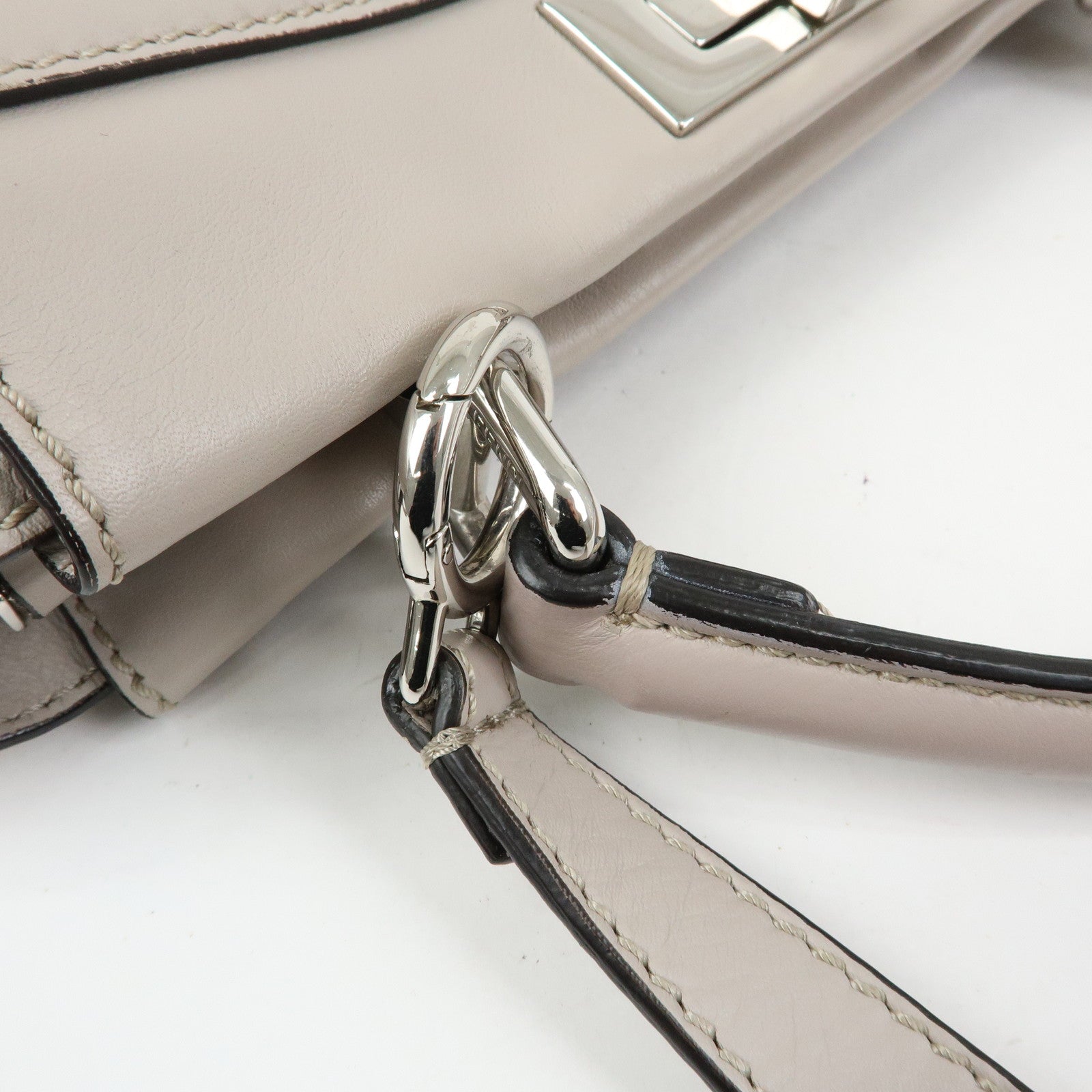 FENDI Peekaboo Leather 2Way Bag Hand Bag Shoulder Bag Gray 8BN290